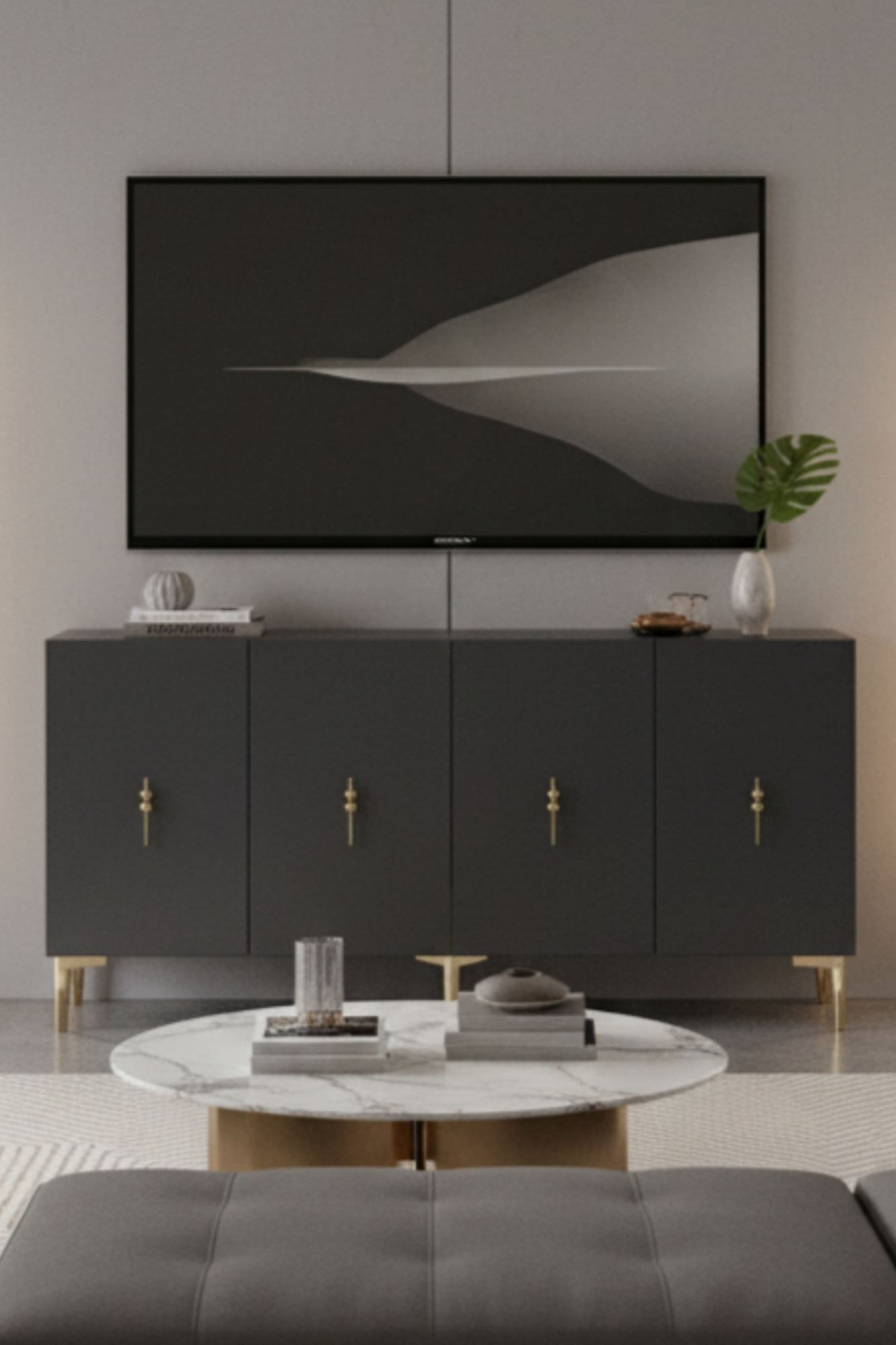 Consola Salkım 150, 125 x 75 x 32 cm, antracit auriu, PAL melaminat, antracit / gold — imaginea 4
