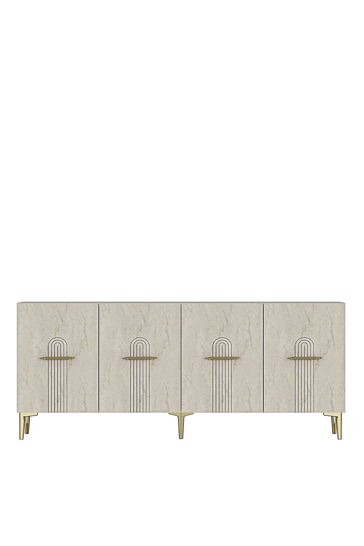 Consola Ida 180, 180 x 75 x 32 cm, alb travertin auriu, PAL melaminat, alb / travertin / gold — imaginea 6