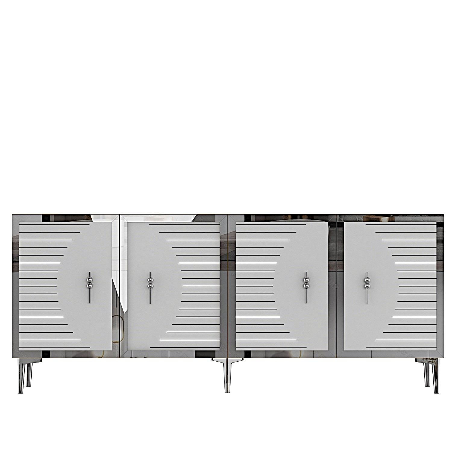 Consola Tuna 180, 180 x 75 x 32 cm, stejar safir alb argintiu, PAL melaminat, spatiu de depozitare, fixare pe perete, safir stejar / alb / silver — imaginea 3