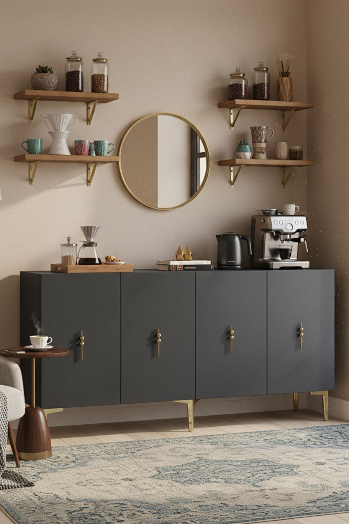Consola Salkım 150, 125 x 75 x 32 cm, antracit auriu, PAL melaminat, antracit / gold — imaginea 6