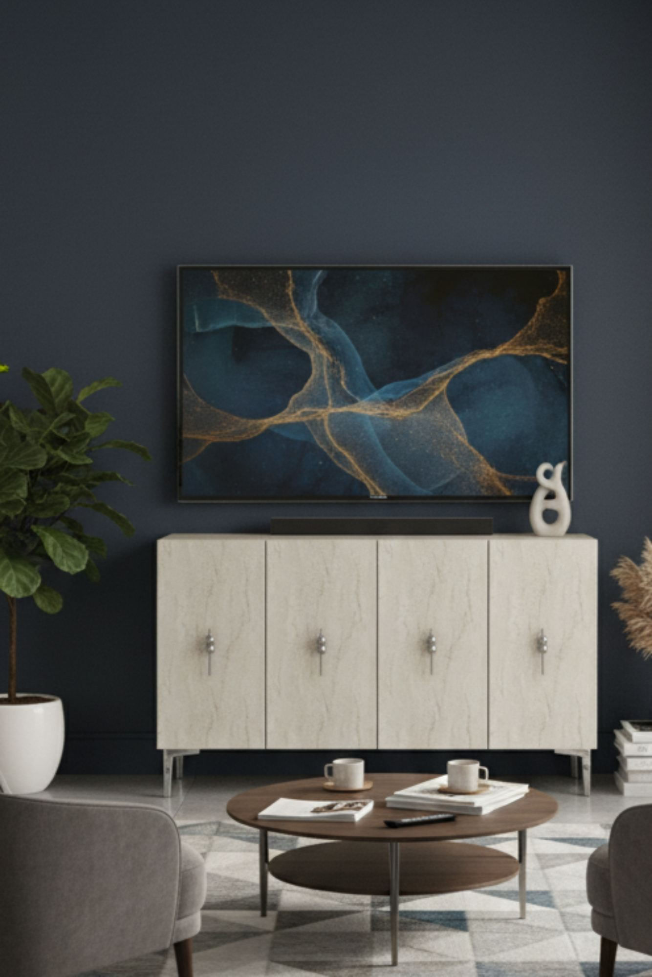 Consola Salkım 120, 120 x 79 x 32 cm, alb travertin argintiu, PAL melaminat, spatiu de depozitare, fixare pe perete, alb / travertin / silver — imaginea 6