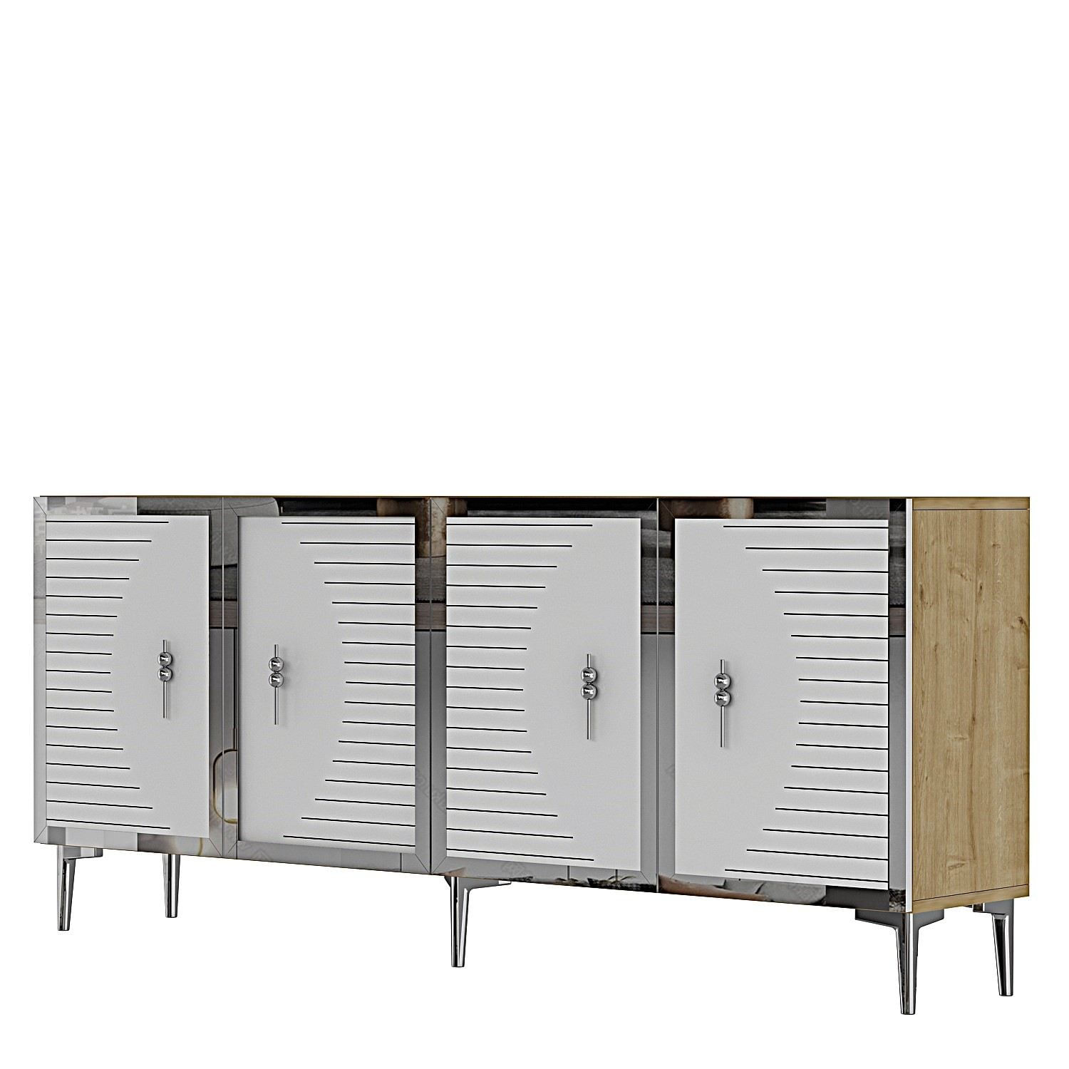 Consola Tuna 180, 180 x 75 x 32 cm, stejar safir alb argintiu, PAL melaminat, spatiu de depozitare, fixare pe perete, safir stejar / alb / silver — imaginea 7