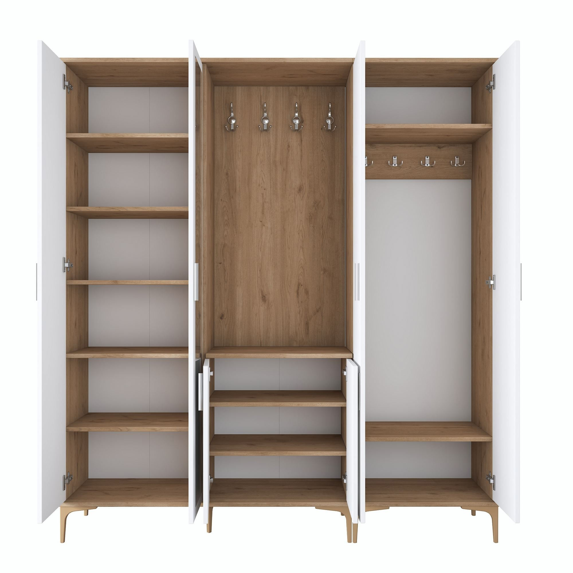 Cuier hol EA154, 180 x 198,6 x 37,5 cm, nuc alb, PAL, spatiu de depozitare, fixare pe perete — imaginea 4