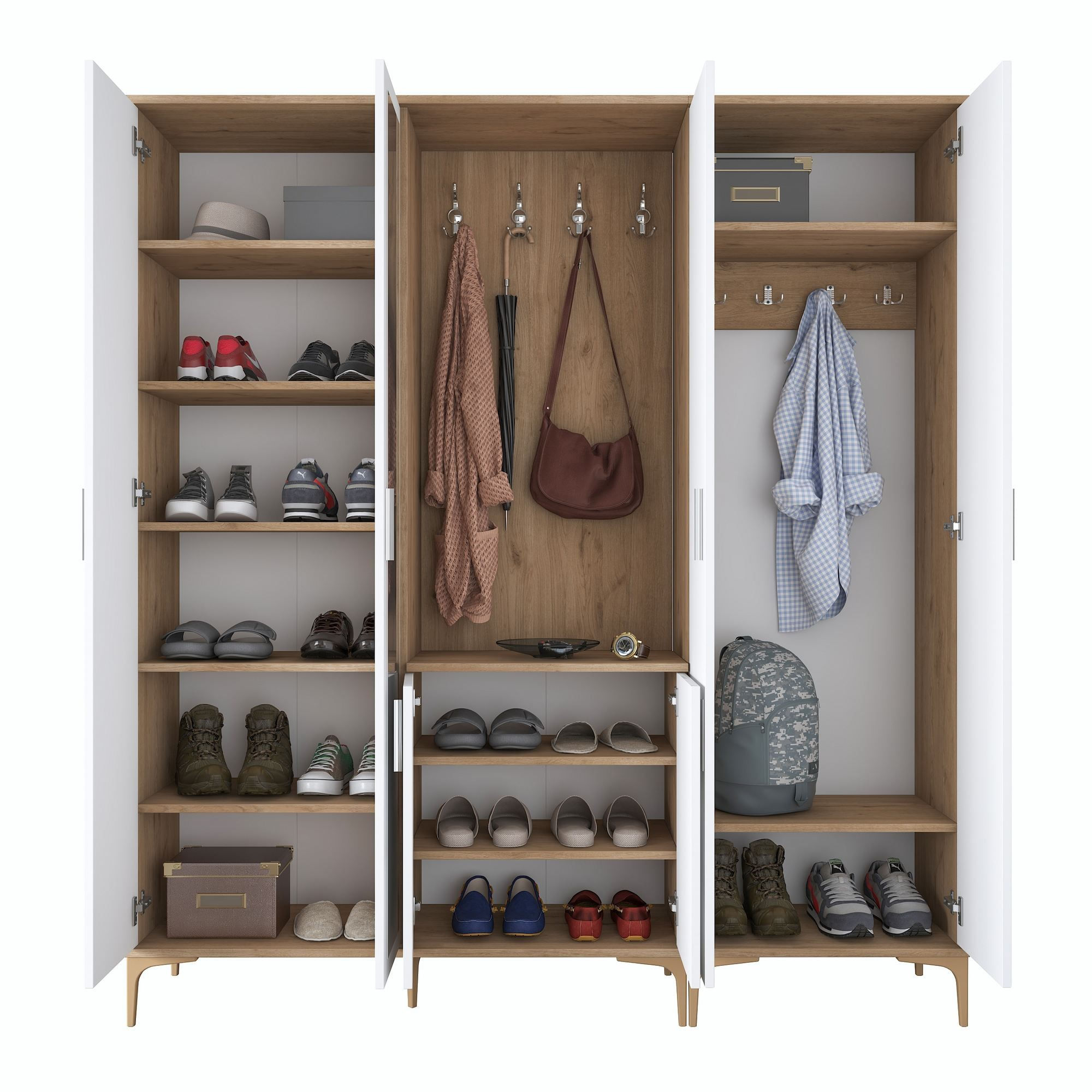 Cuier hol EA154, 180 x 198,6 x 37,5 cm, nuc alb, PAL, spatiu de depozitare, fixare pe perete — imaginea 5