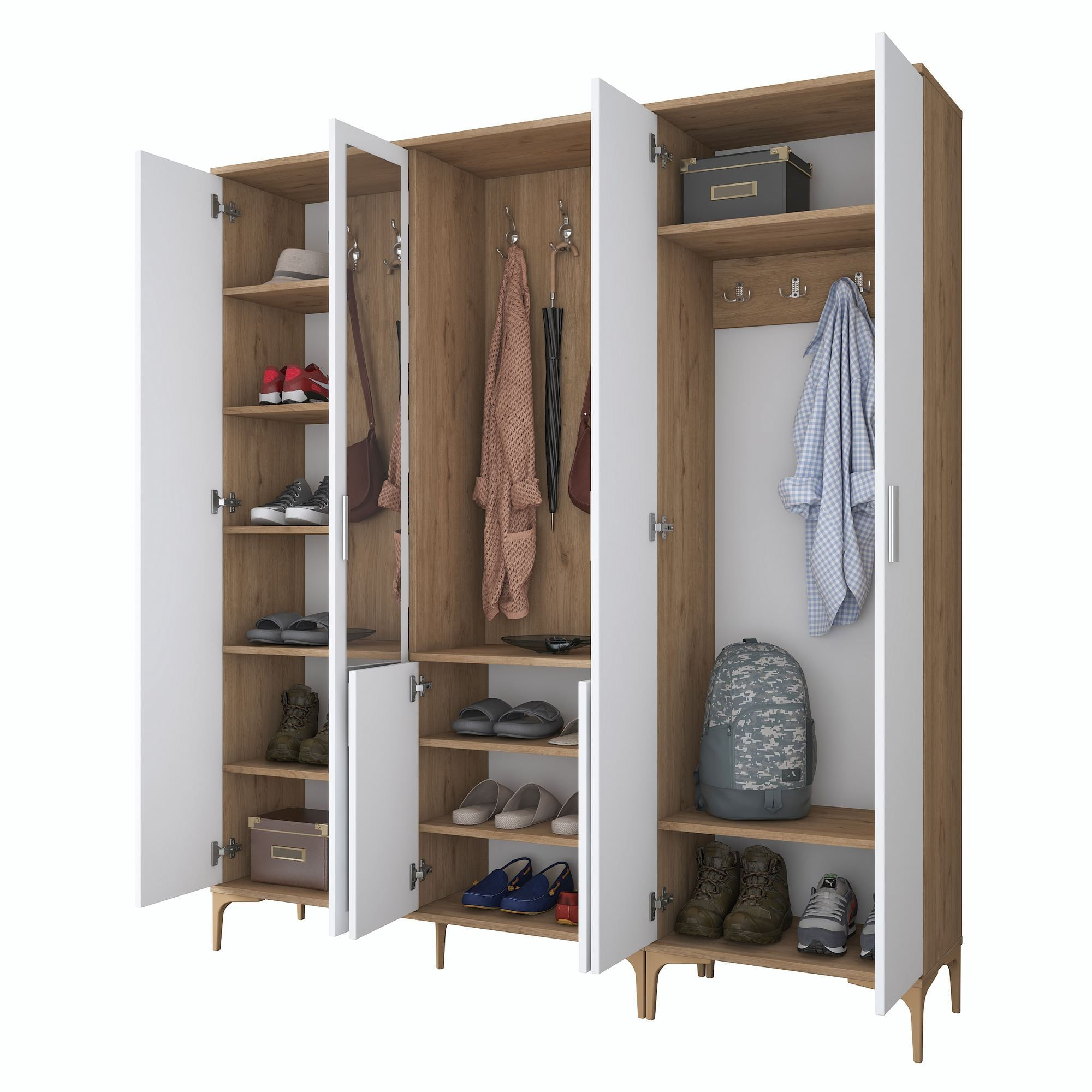 Cuier hol EA154, 180 x 198,6 x 37,5 cm, nuc alb, PAL, spatiu de depozitare, fixare pe perete — imaginea 6