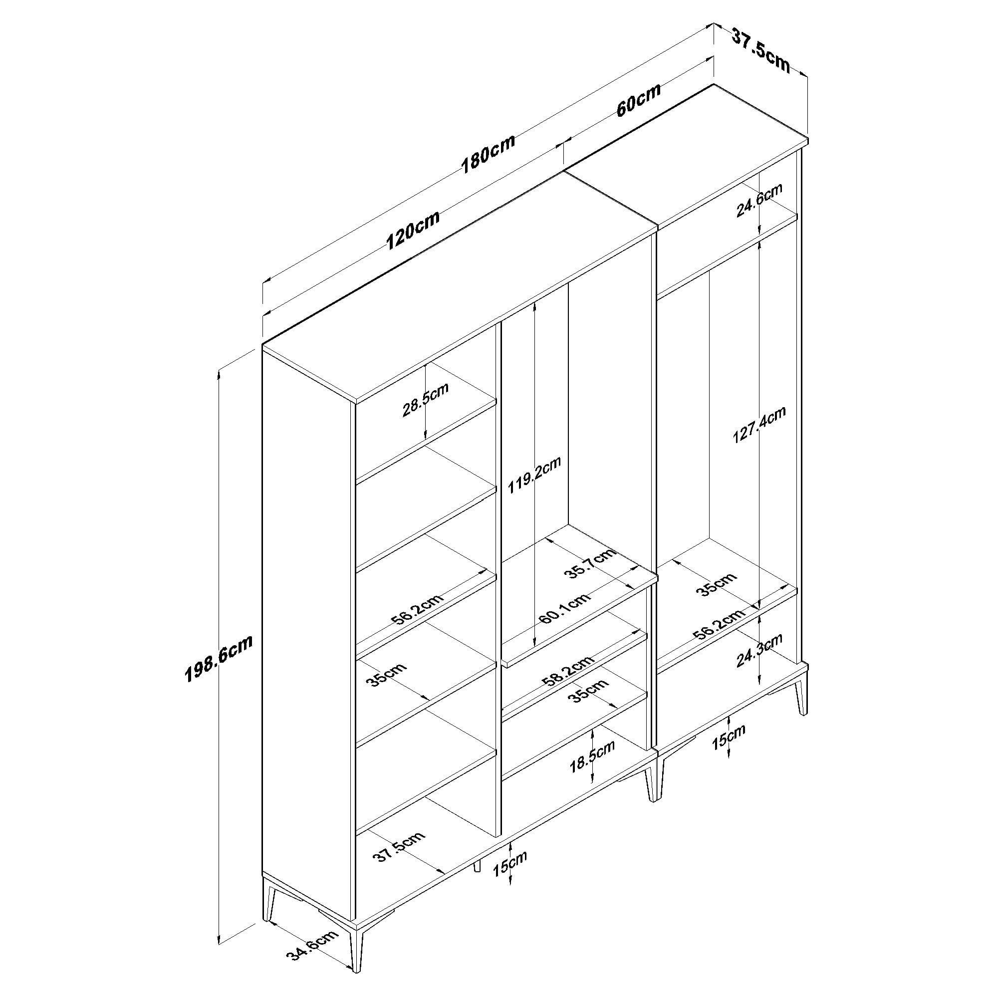 Cuier hol EA154, 180 x 198,6 x 37,5 cm, nuc alb, PAL, spatiu de depozitare, fixare pe perete — imaginea 7