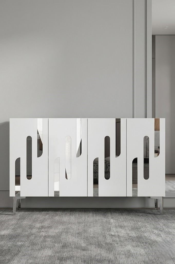Consola Ece 120, 120 x 75 x 32 cm, alb argintiu, PAL melaminat, oglinda inclusa, alb / silver — imaginea 2