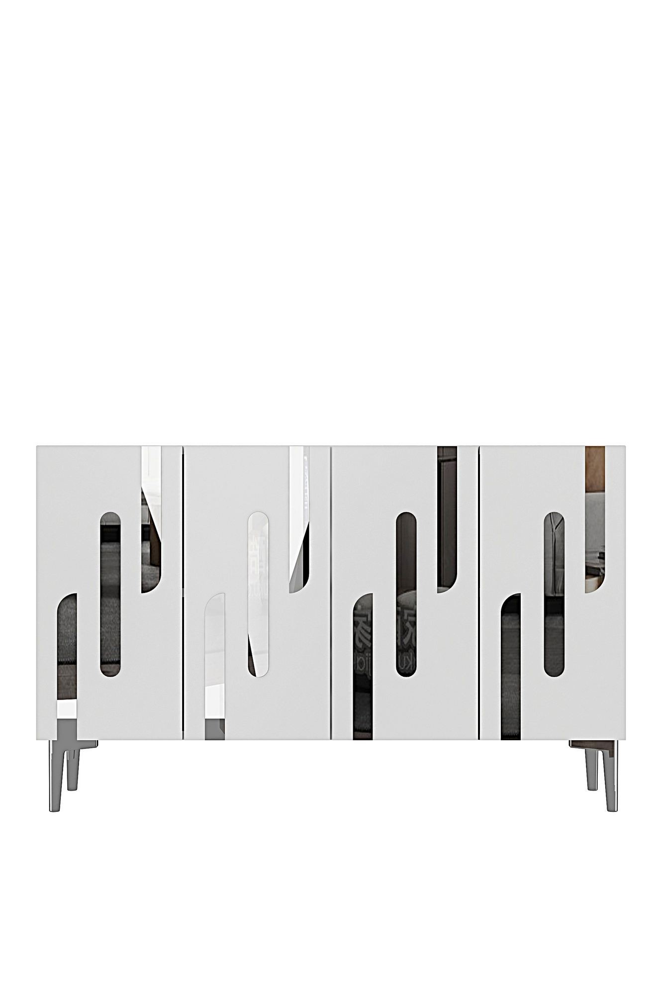 Consola Ece 120, 120 x 75 x 32 cm, alb argintiu, PAL melaminat, oglinda inclusa, alb / silver — imaginea 5