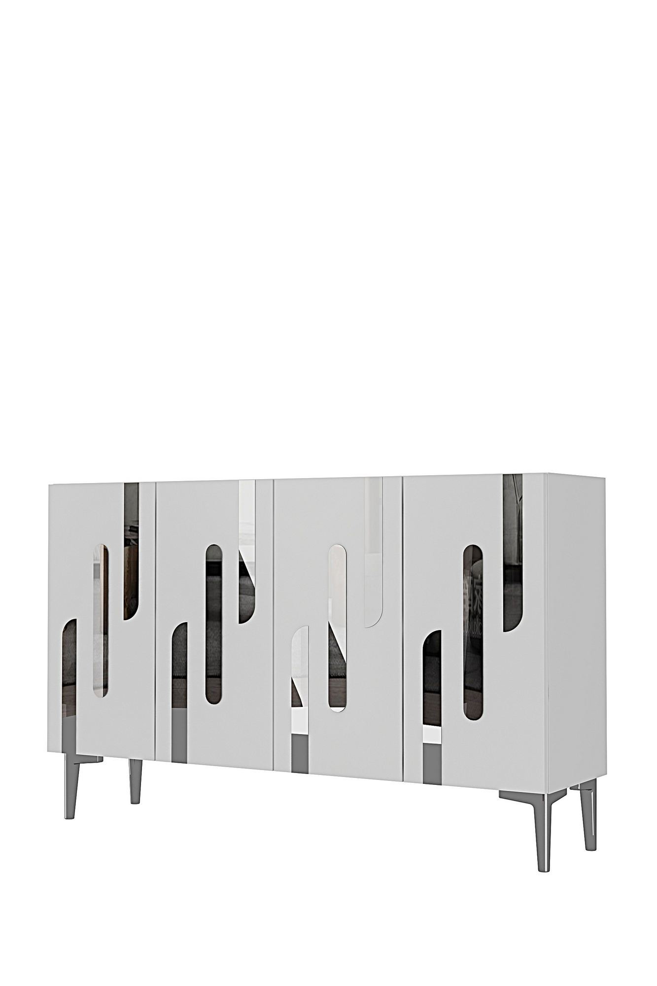 Consola Ece 120, 120 x 75 x 32 cm, alb argintiu, PAL melaminat, oglinda inclusa, alb / silver — imaginea 8