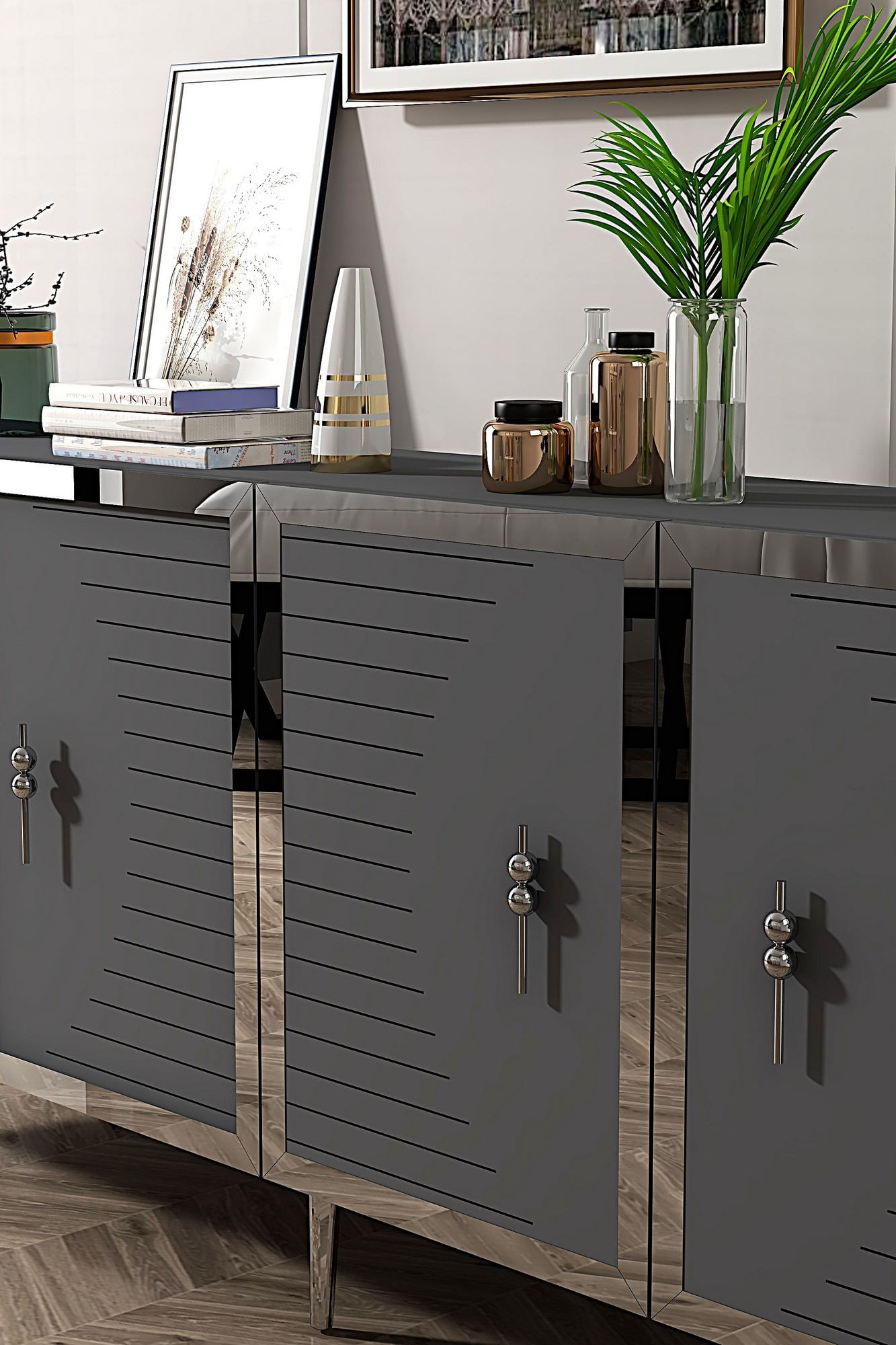 Consola Tuna 180, 180 x 75 x 32 cm, antracit argintiu, PAL melaminat, spatiu de depozitare, fixare pe perete, antracit / silver — imaginea 4