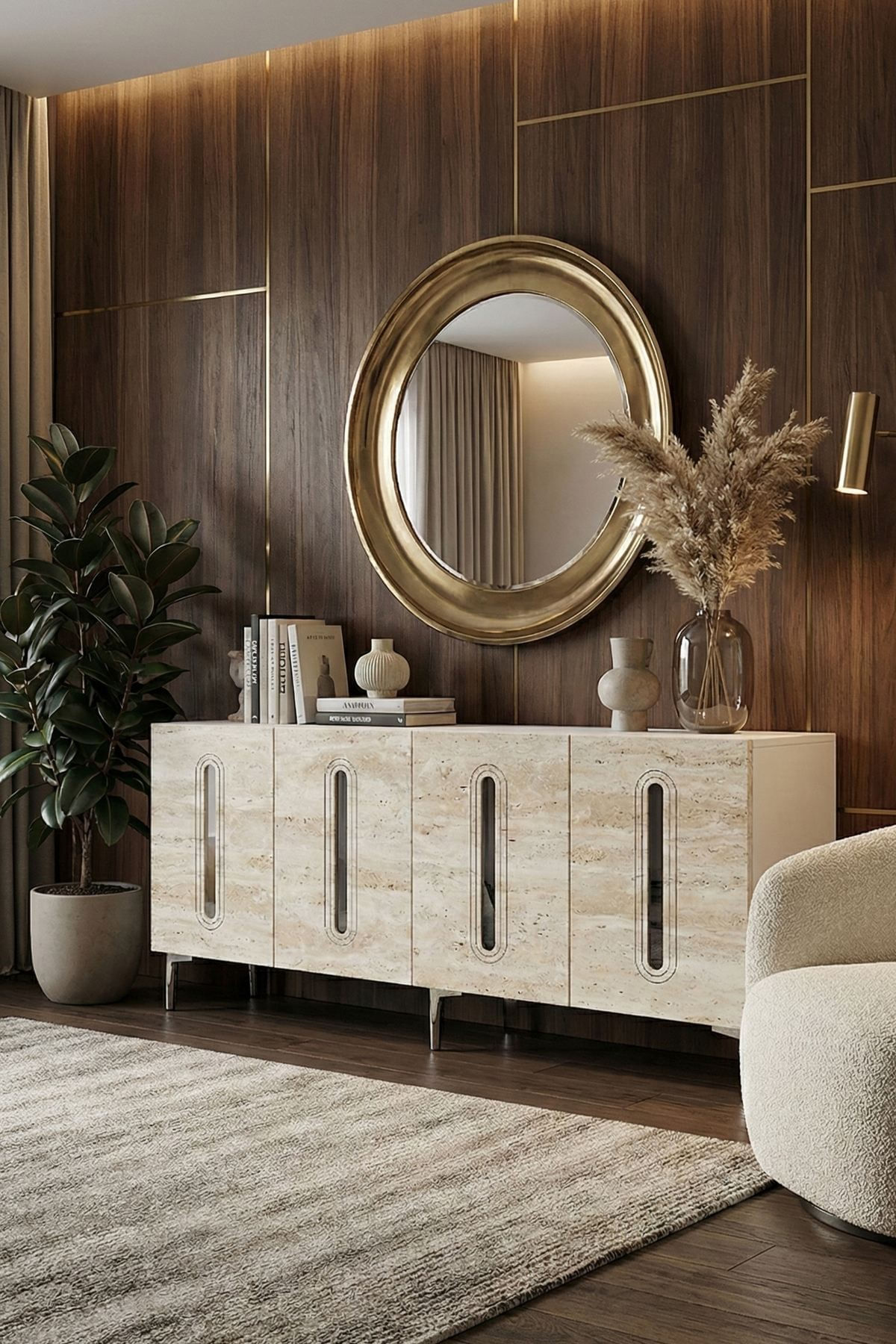 Consola Rany 180, 180 x 75 x 32 cm, alb travertin argintiu, PAL melaminat, oglinda inclusa, alb / travertin / silver — imaginea 8