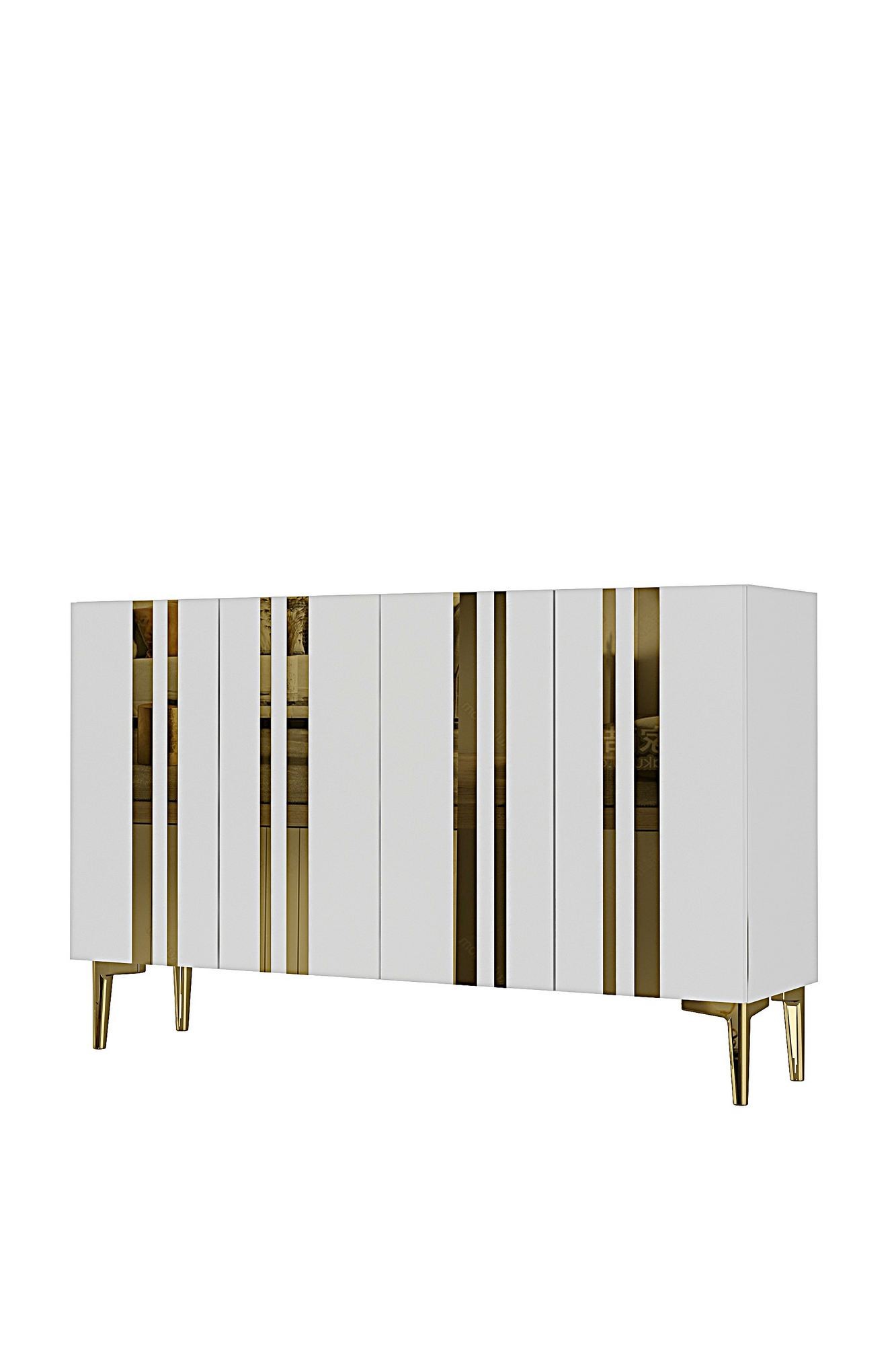 Consola Mia 120, 120 x 75 x 32 cm, alb auriu, PAL melaminat, oglinda inclusa, alb / gold — imaginea 3