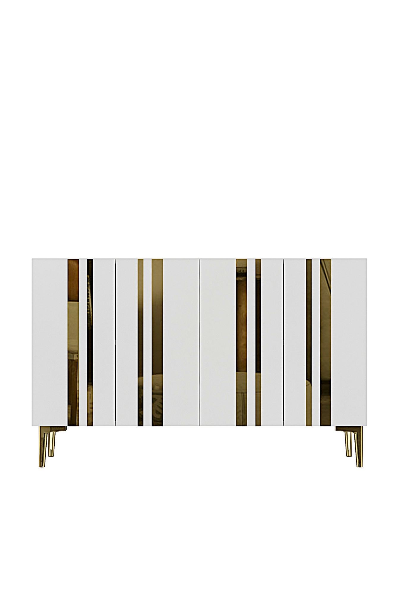 Consola Mia 120, 120 x 75 x 32 cm, alb auriu, PAL melaminat, oglinda inclusa, alb / gold — imaginea 4