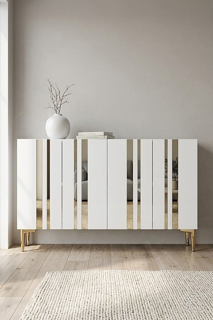 Consola Mia 120, 120 x 75 x 32 cm, alb auriu, PAL melaminat, oglinda inclusa, alb / gold — imaginea 6