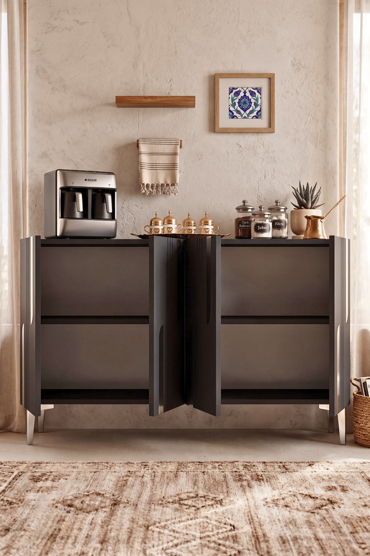 Consola Nota 120, 120 x 75 x 32 cm, antracit argintiu, PAL melaminat, oglinda inclusa, antracit / silver — imaginea 2