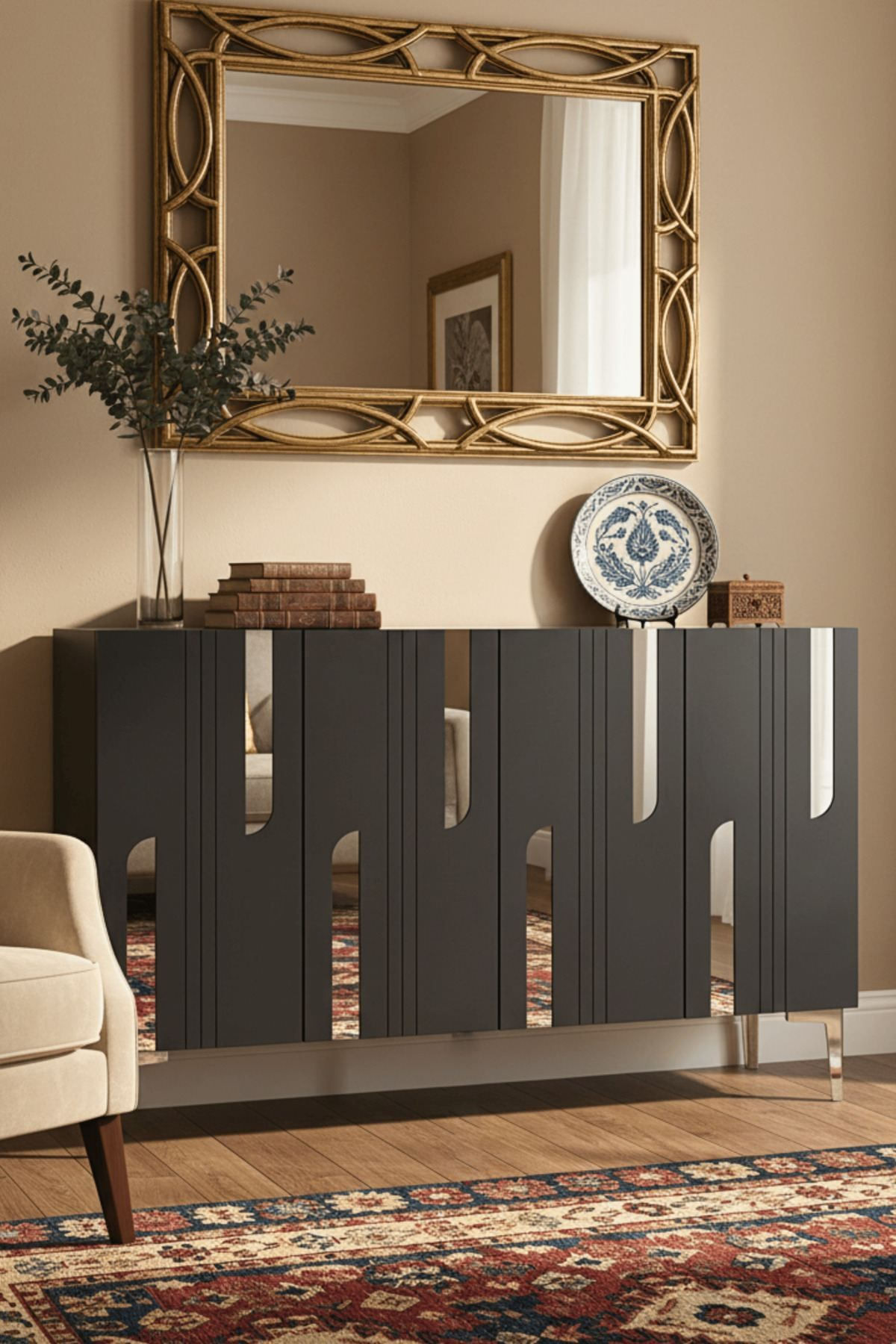 Consola Nota 120, 120 x 75 x 32 cm, antracit argintiu, PAL melaminat, oglinda inclusa, antracit / silver — imaginea 6