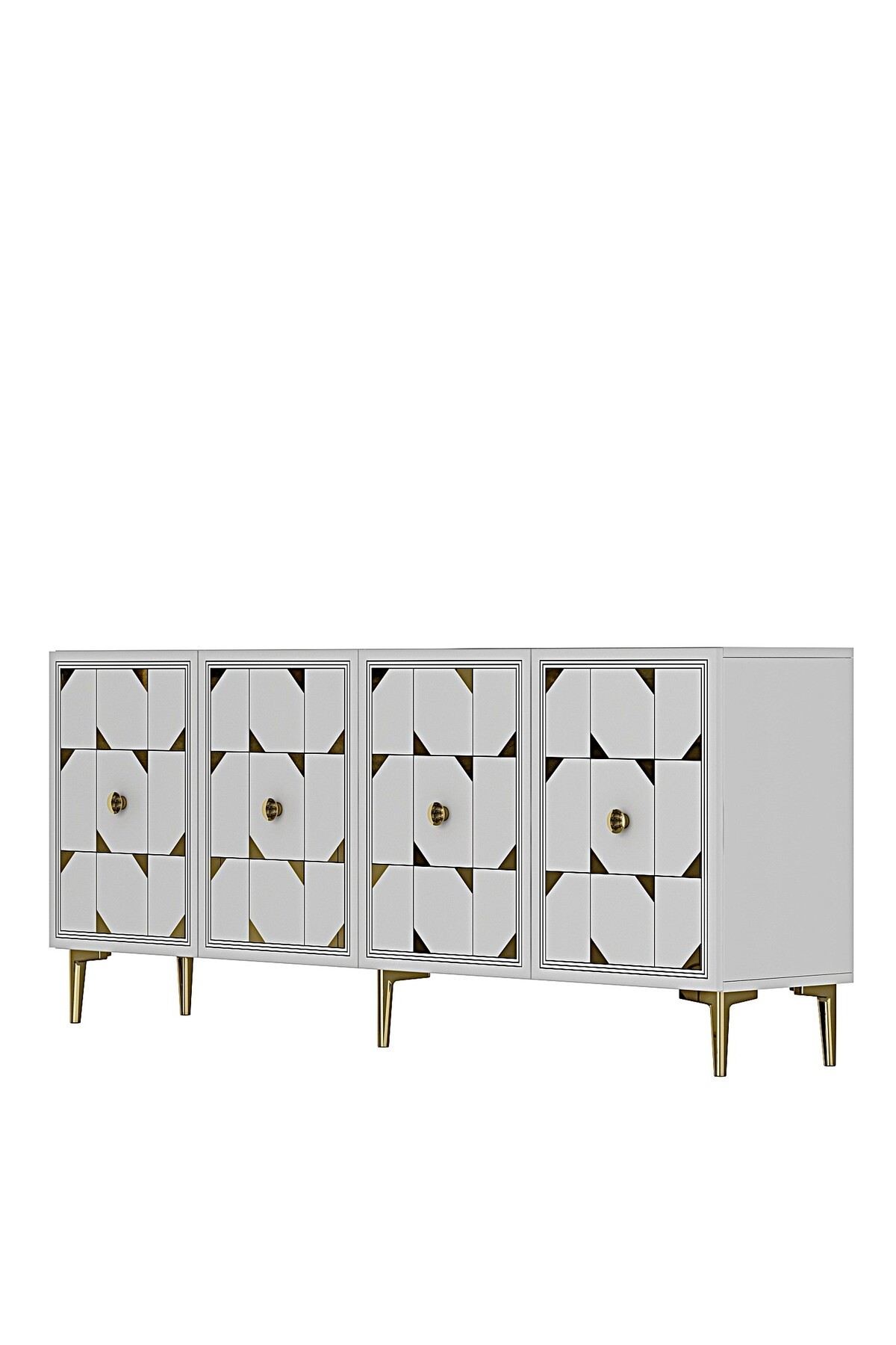 Consola Moka 180, 180 x 75 x 32 cm, alb auriu, PAL melaminat, oglinda inclusa, alb / gold — imaginea 2
