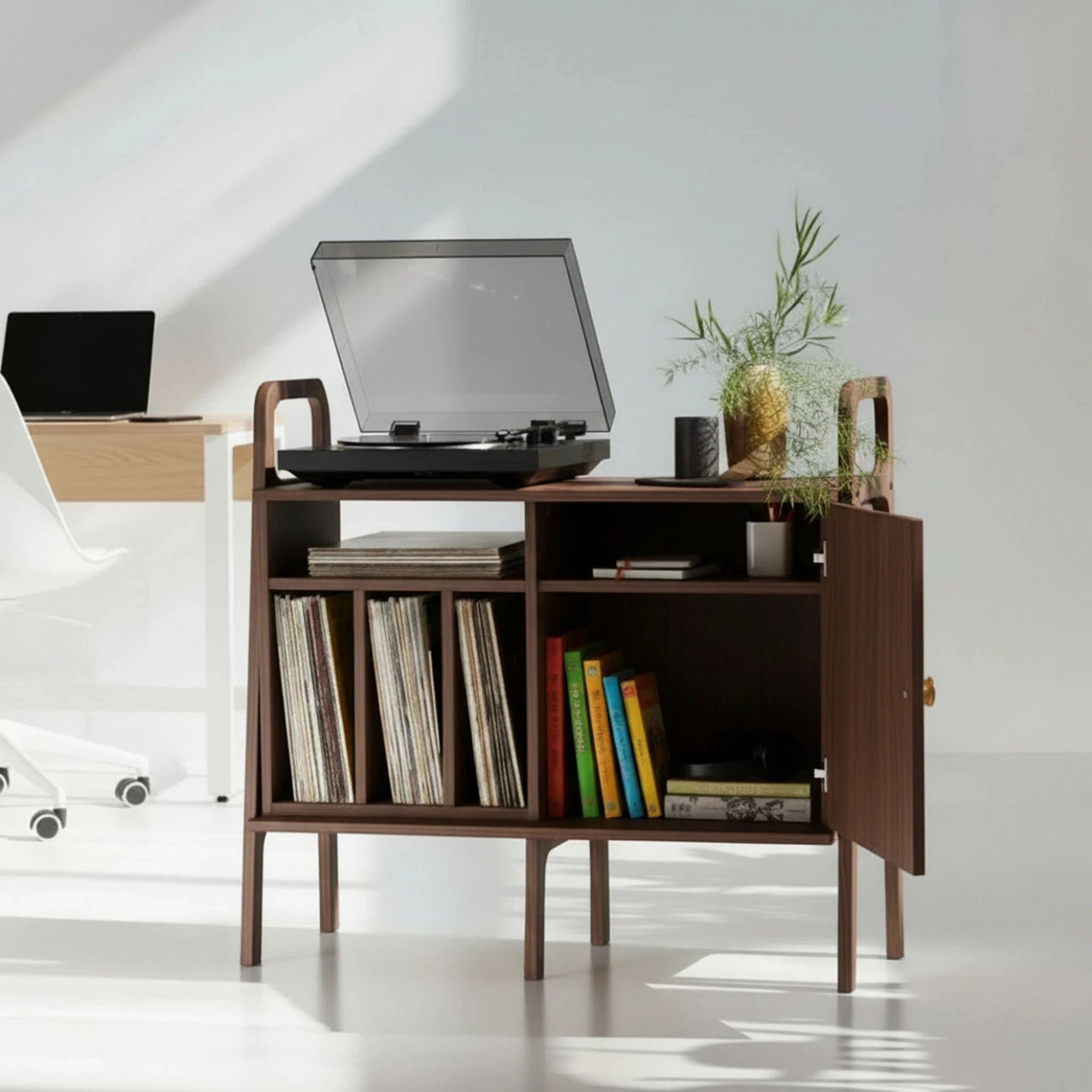 Consola CPT4834-100, 100 x 90 x 40 cm, nuc, lemn, spatiu de depozitare, fixare pe perete — imaginea 6