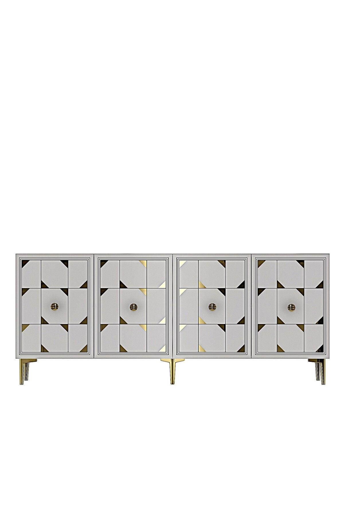 Consola Moka 180, 180 x 75 x 32 cm, alb auriu, PAL melaminat, oglinda inclusa, alb / gold — imaginea 6