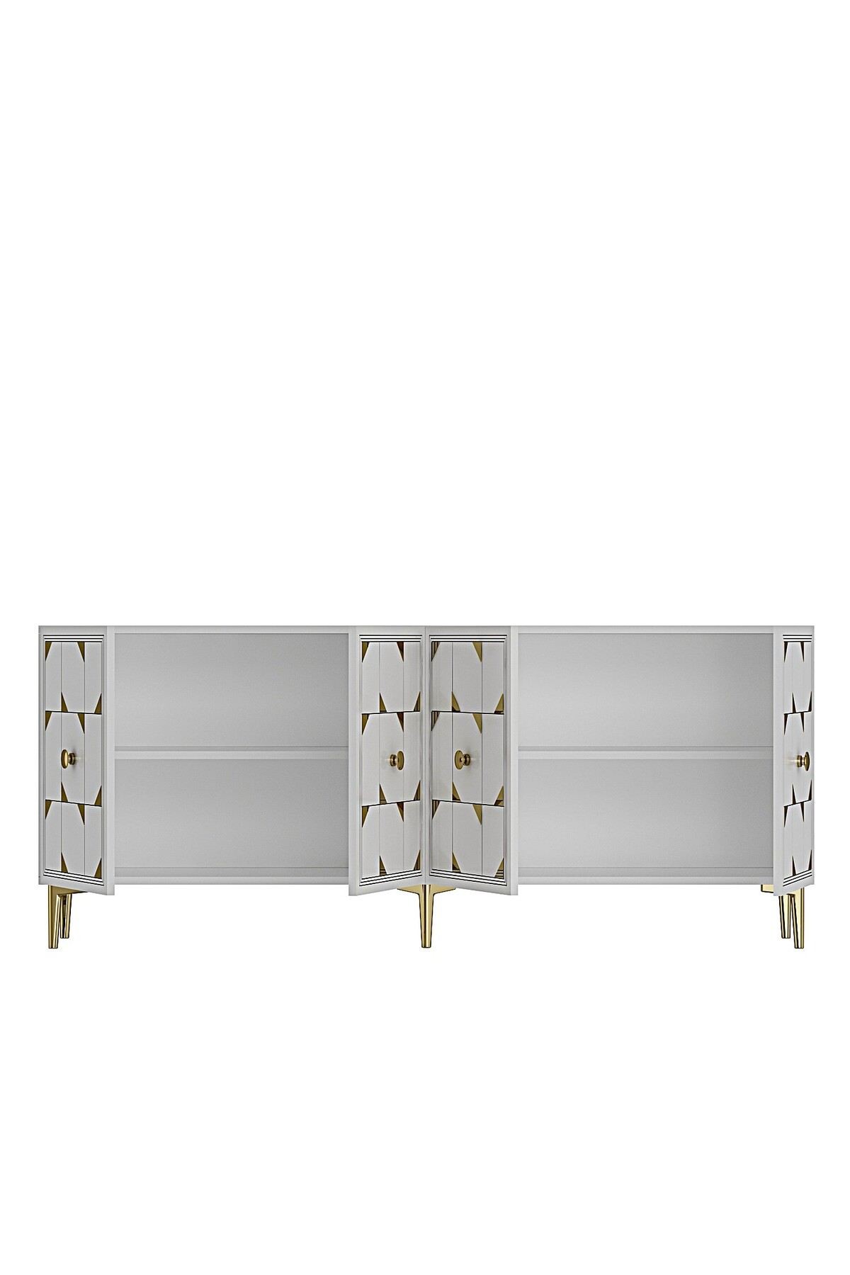 Consola Moka 180, 180 x 75 x 32 cm, alb auriu, PAL melaminat, oglinda inclusa, alb / gold — imaginea 7