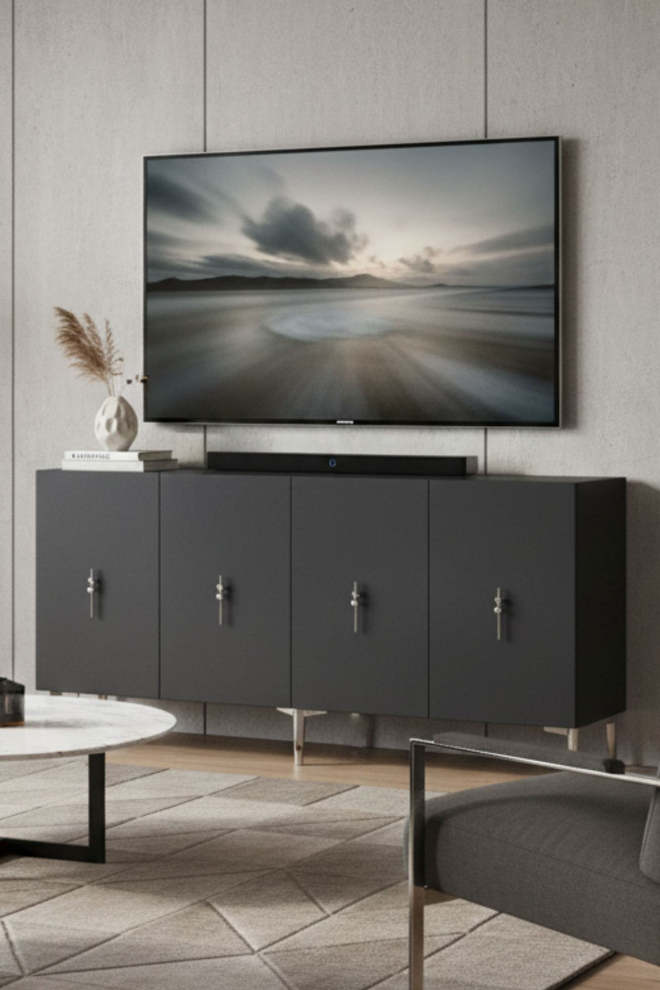 Consola Salkım 150, 150 x 75 x 32 cm, antracit argintiu, PAL melaminat, antracit / silver — imaginea 5