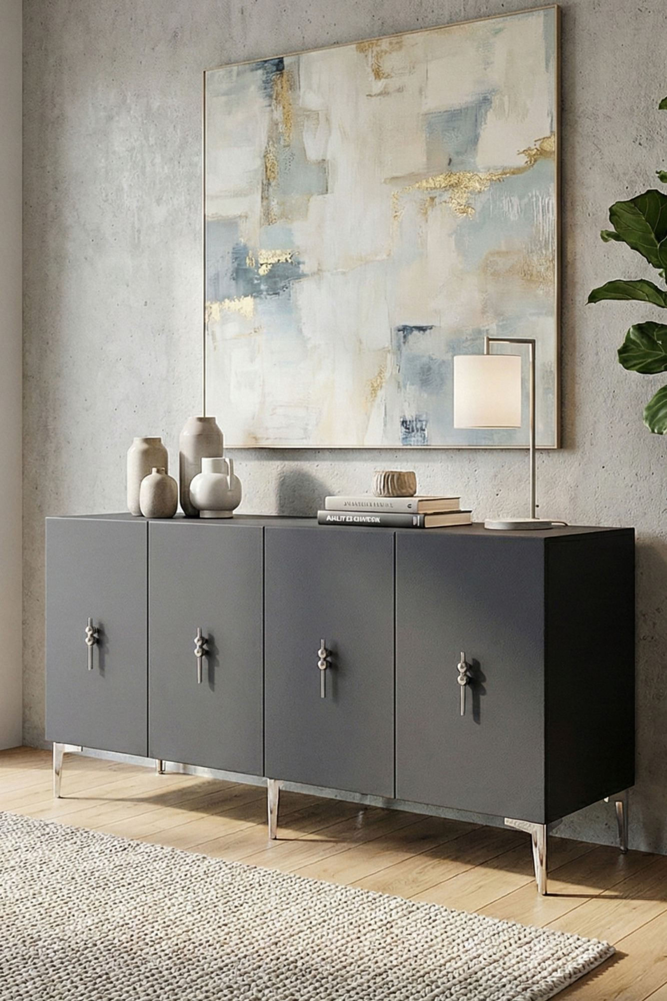 Consola Salkım 150, 150 x 75 x 32 cm, antracit argintiu, PAL melaminat, antracit / silver — imaginea 6