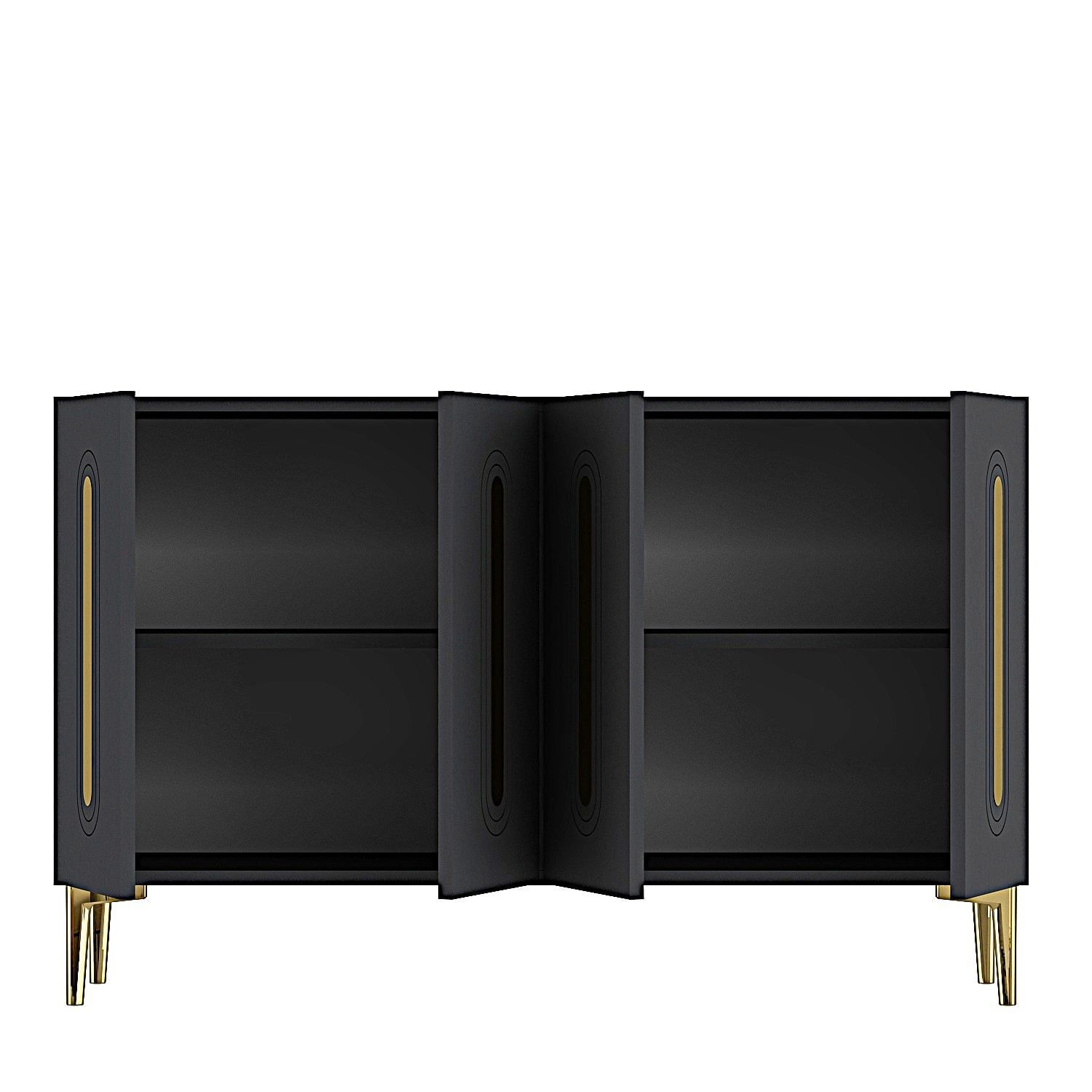 Consola Rany 120, 120 x 75 x 32 cm, antracit auriu, PAL melaminat, spatiu de depozitare, fixare pe perete, antracit / gold