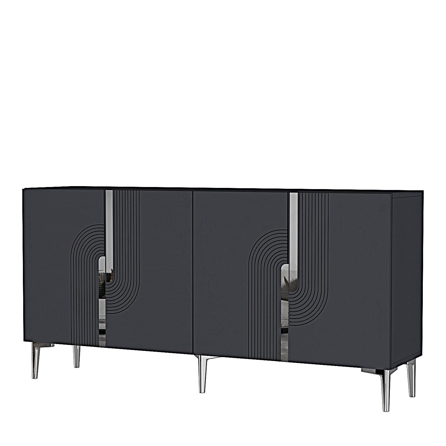 Consola Meyra 150, 150 x 75 x 32 cm, antracit argintiu, PAL melaminat, spatiu de depozitare, fixare pe perete, antracit / silver — imaginea 5