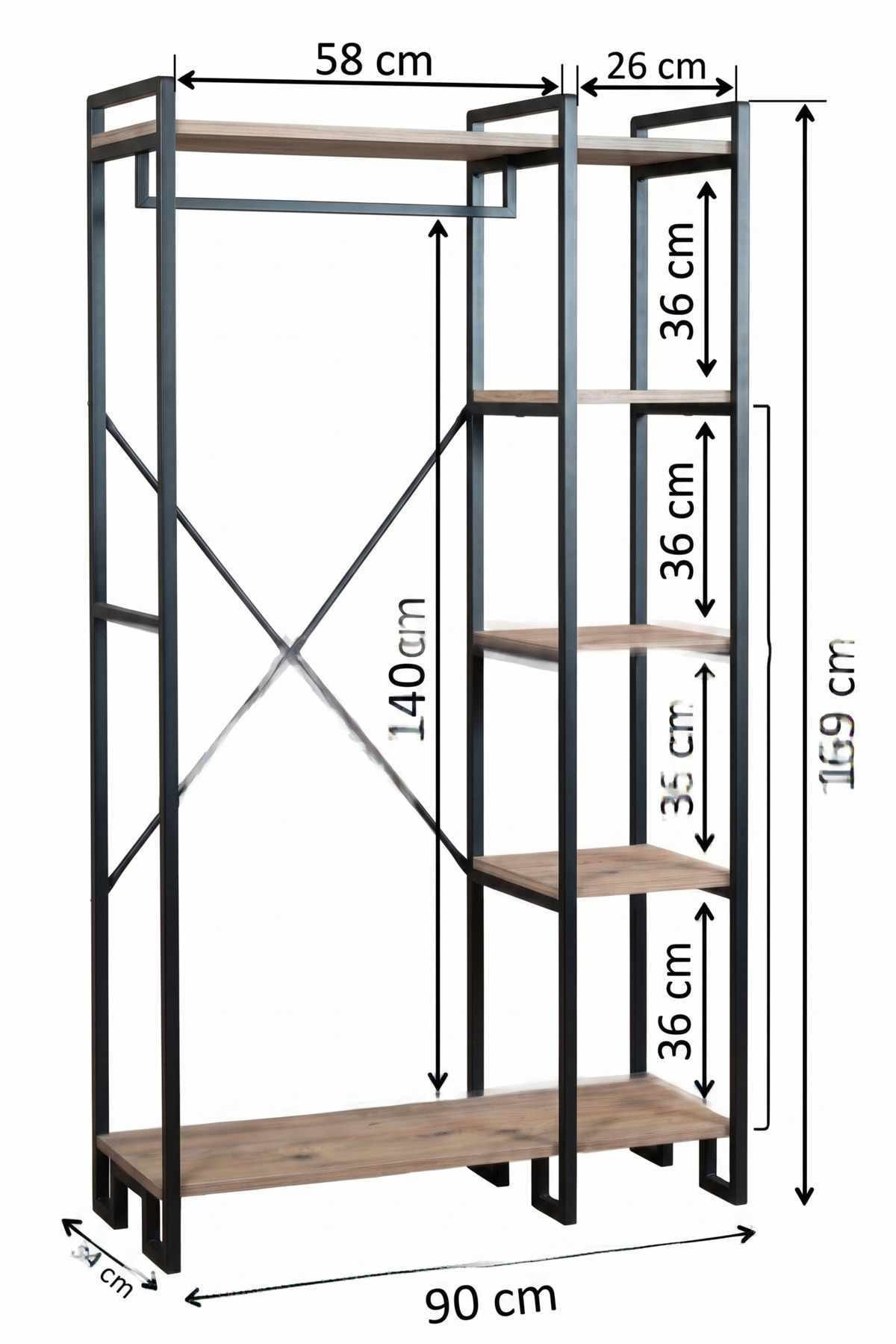 Cuier hol Peka9023, 90 x 169 x 34 cm, natural negru, PAL melaminat — imaginea 2