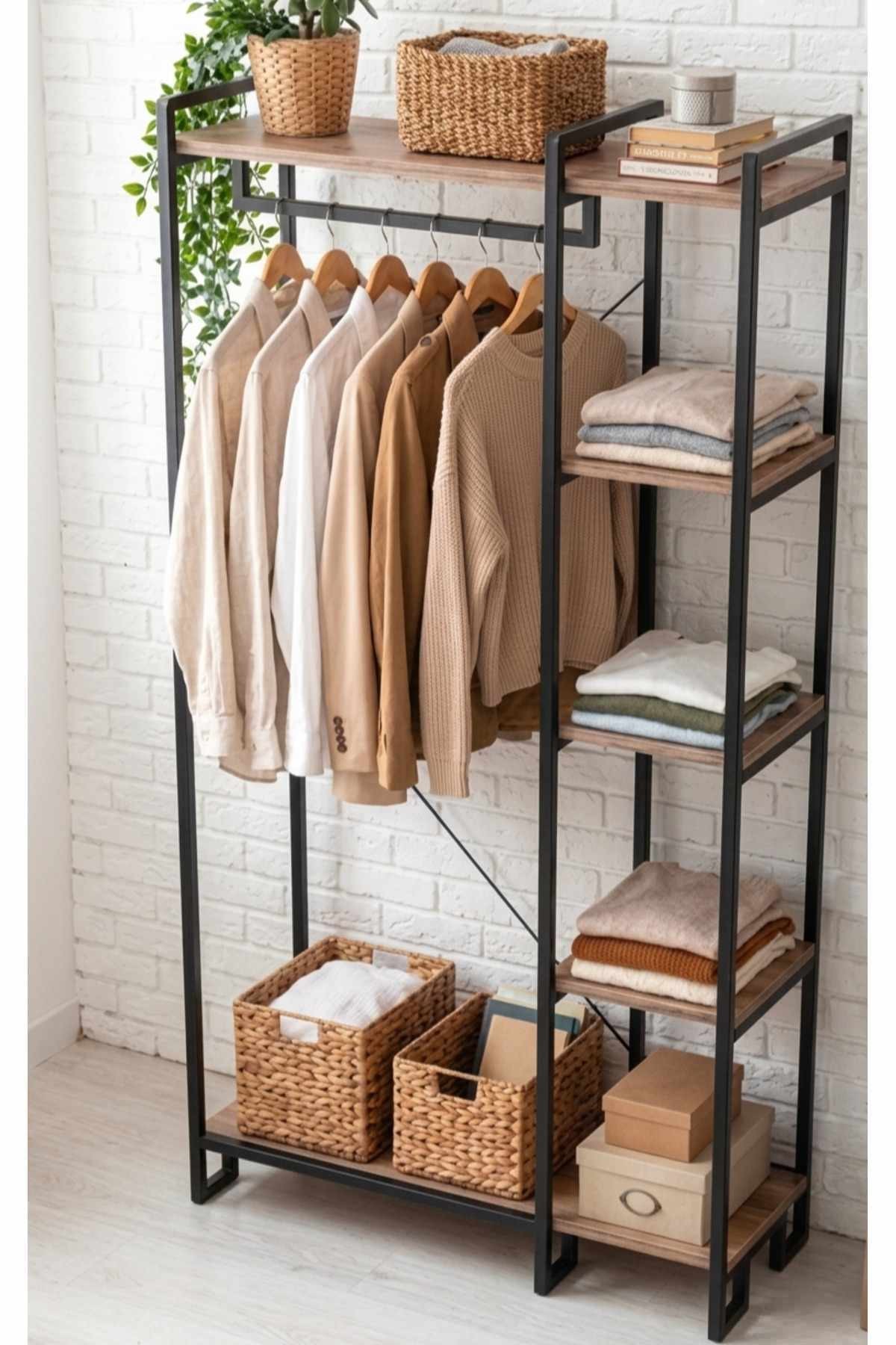 Cuier hol Peka9023, 90 x 169 x 34 cm, natural negru, PAL melaminat — imaginea 4