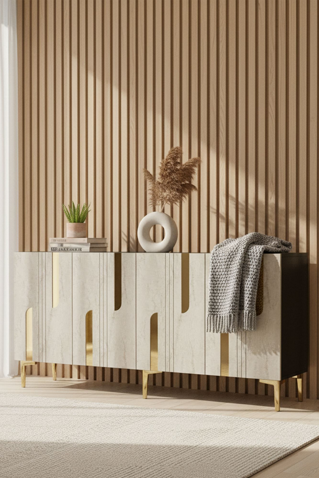 Consola Nota 150, 150 x 75 x 32 cm, antracit travertin auriu, PAL melaminat, antracit / travertin / gold — imaginea 6