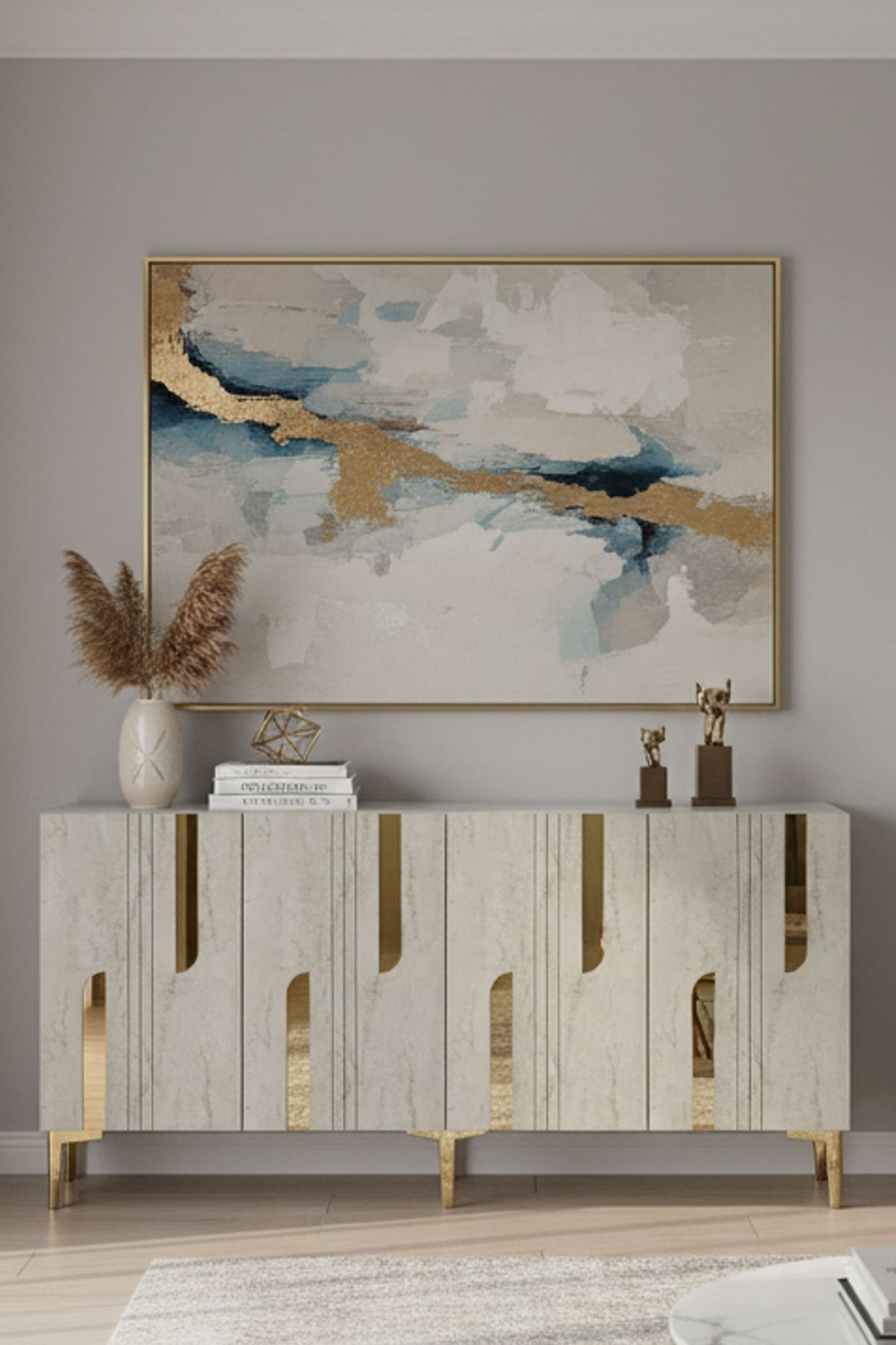 Consola Nota 150, 150 x 75 x 32 cm, alb travertin auriu, PAL melaminat, alb / travertin / gold — imaginea 3