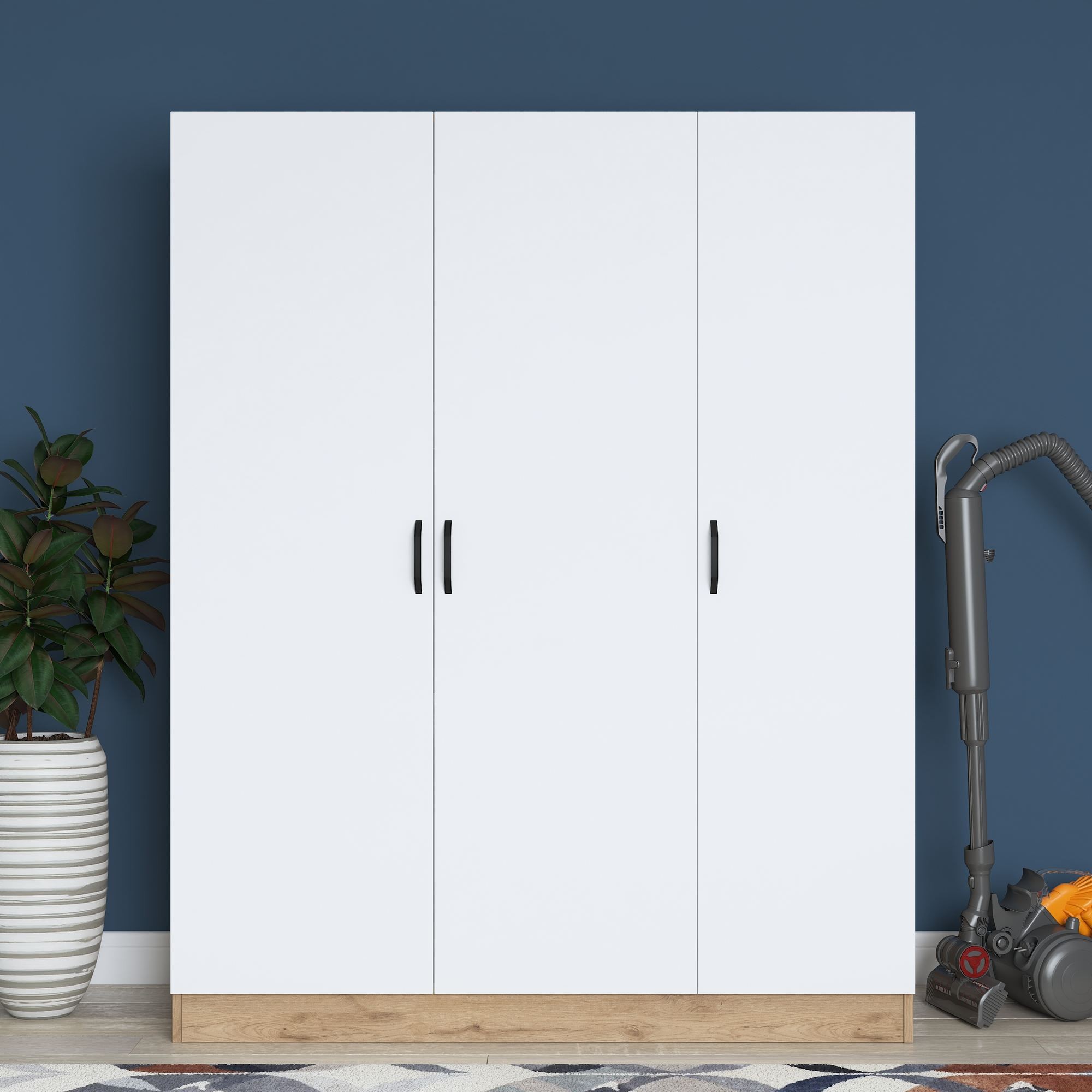 Dulap haine BA105, 145 x 181,9 x 55 cm, nuc alb, PAL, spatiu de depozitare, fixare pe perete — imaginea 2