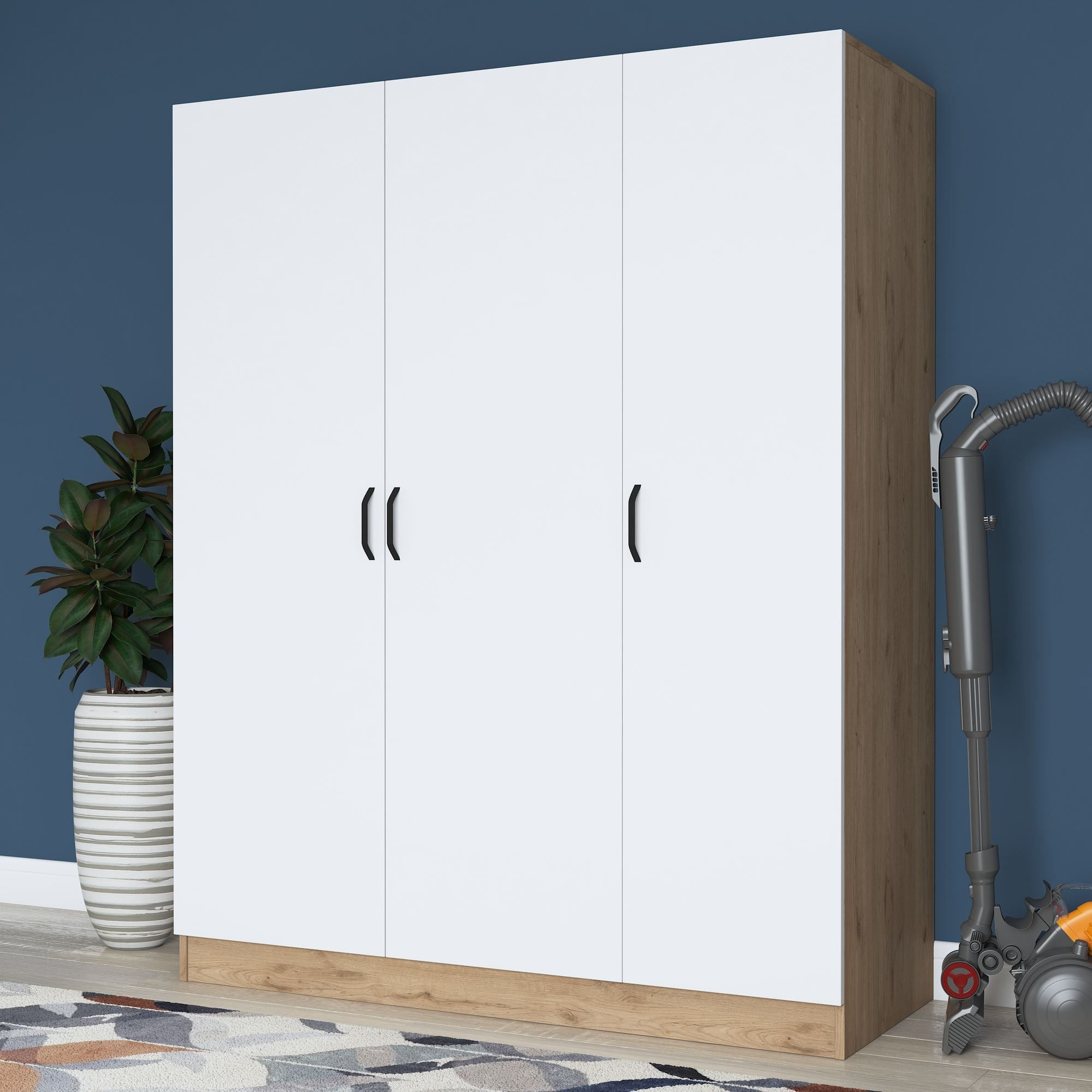 Dulap haine BA105, 145 x 181,9 x 55 cm, nuc alb, PAL, spatiu de depozitare, fixare pe perete — imaginea 8