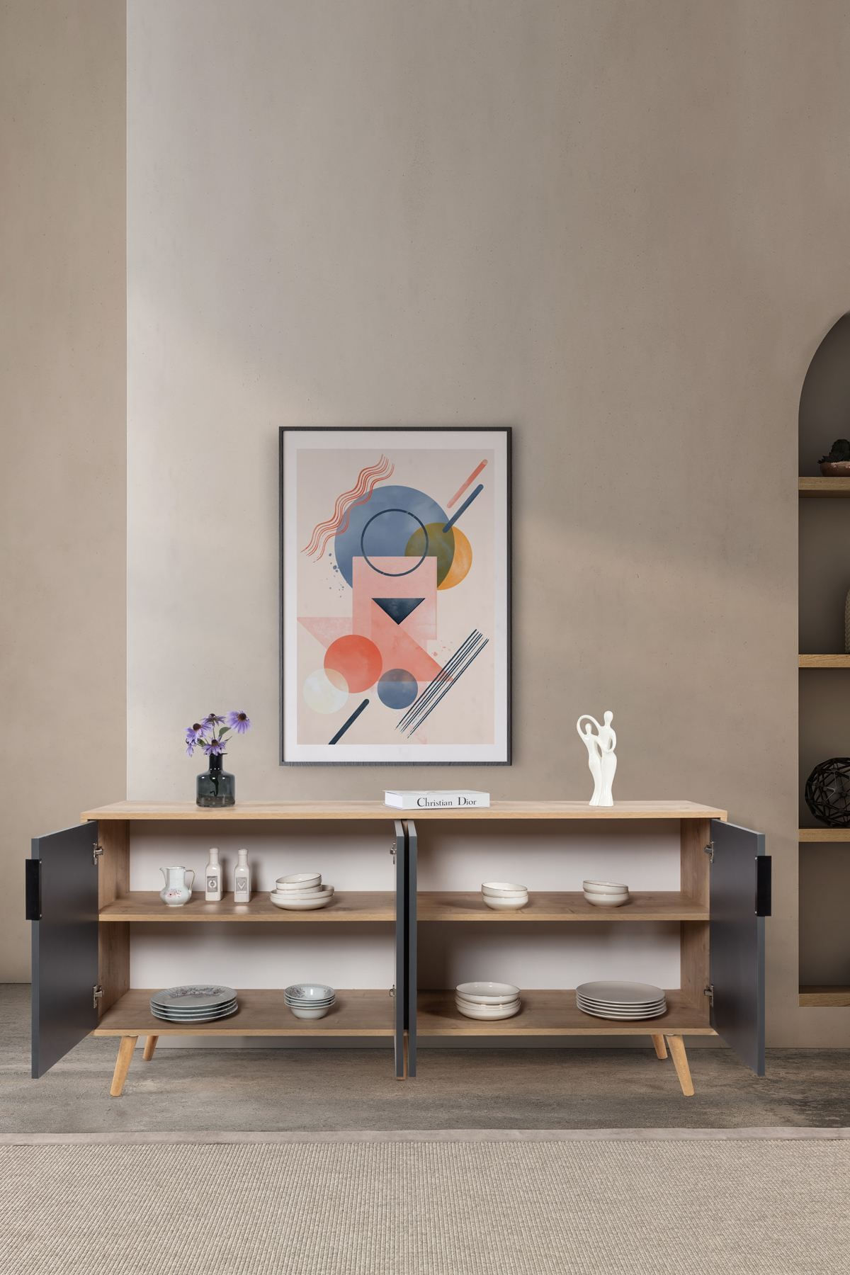 Consola Sırma 4816, 180 x 82 x 44 cm, stejar safir antracit, PAL melaminat — imaginea 6