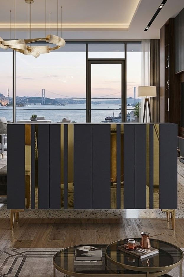 Consola Mia 120, 120 x 75 x 32 cm, antracit auriu, PAL melaminat, oglinda inclusa, antracit / gold — imaginea 2