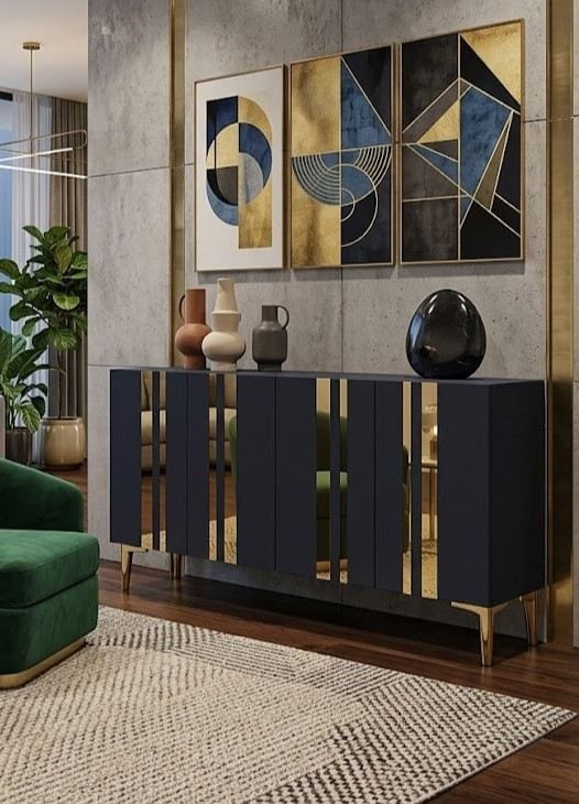 Consola Mia 120, 120 x 75 x 32 cm, antracit auriu, PAL melaminat, oglinda inclusa, antracit / gold — imaginea 3