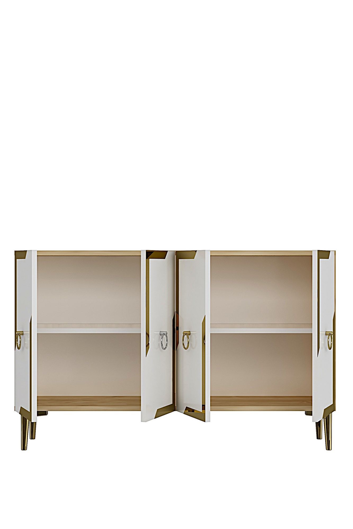 Consola Seza 120, 120 x 75 x 32 cm, stejar safir alb auriu, PAL melaminat, oglinda inclusa, safir stejar / alb / gold — imaginea 2