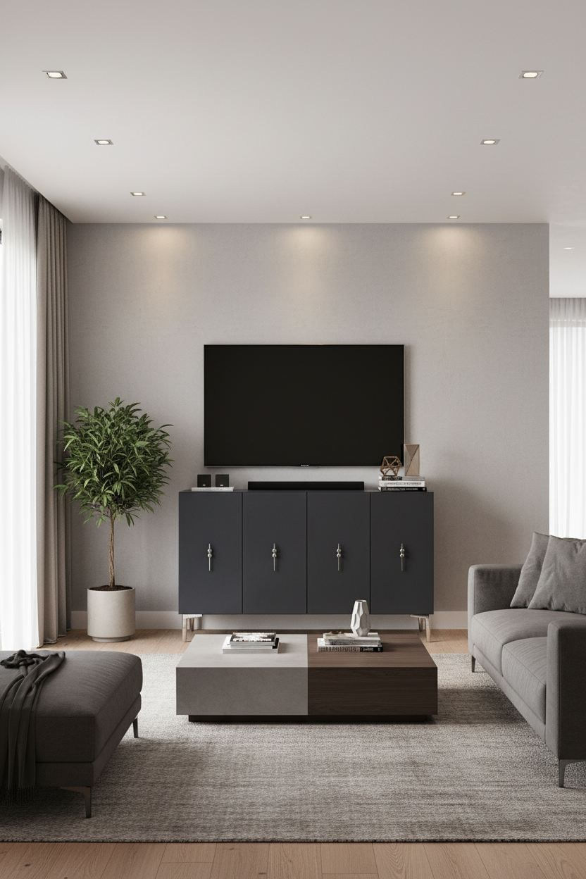 Consola Salkım 120, 120 x 79 x 32 cm, antracit argintiu, PAL melaminat, spatiu de depozitare, fixare pe perete, antracit / silver — imaginea 5