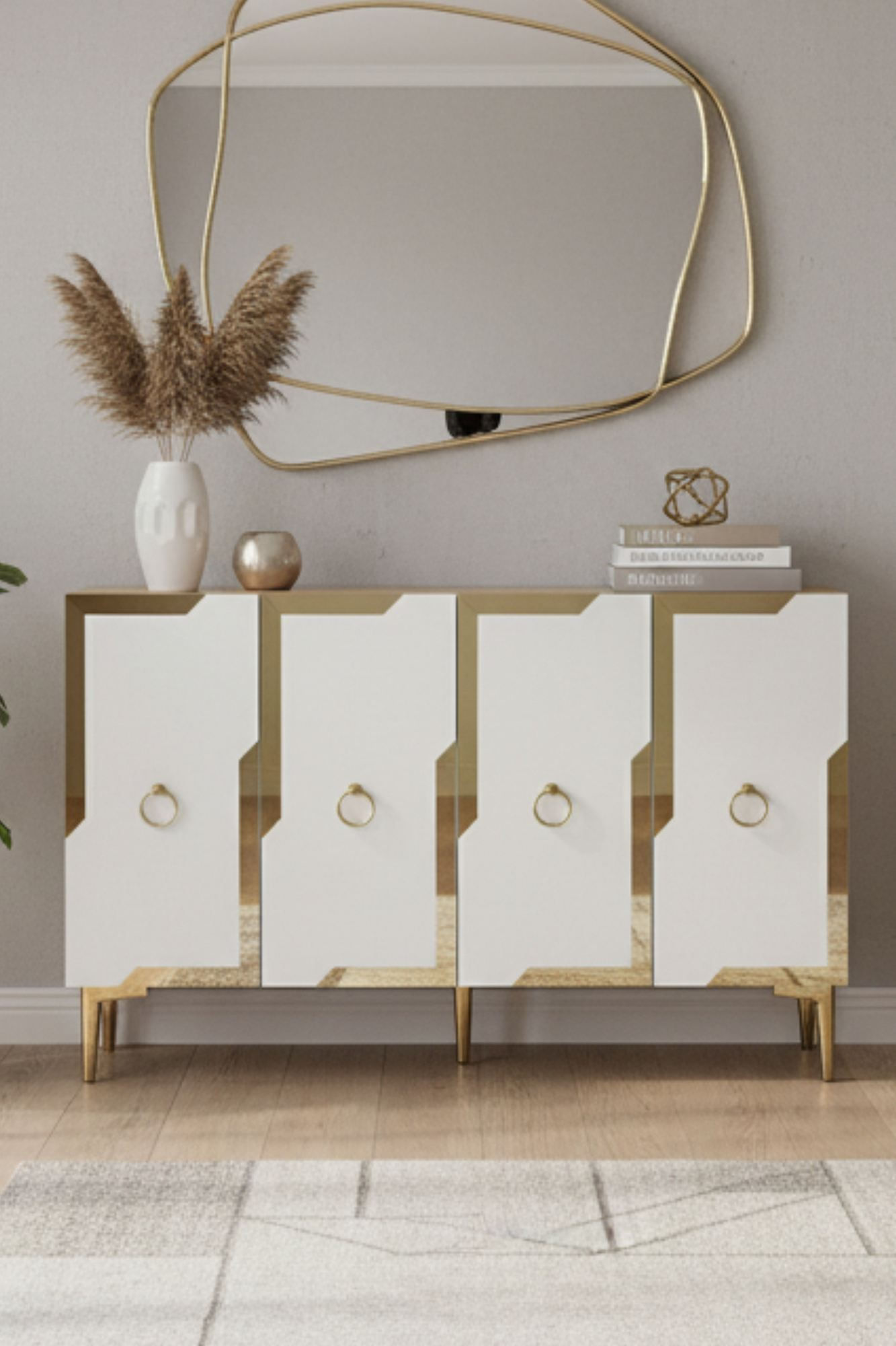Consola Seza 120, 120 x 75 x 32 cm, stejar safir alb auriu, PAL melaminat, oglinda inclusa, safir stejar / alb / gold — imaginea 5