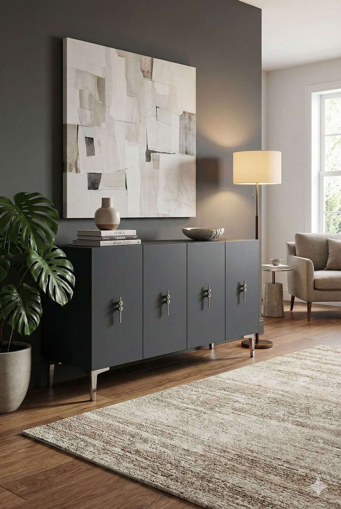 Consola Salkım 120, 120 x 79 x 32 cm, antracit argintiu, PAL melaminat, spatiu de depozitare, fixare pe perete, antracit / silver — imaginea 6