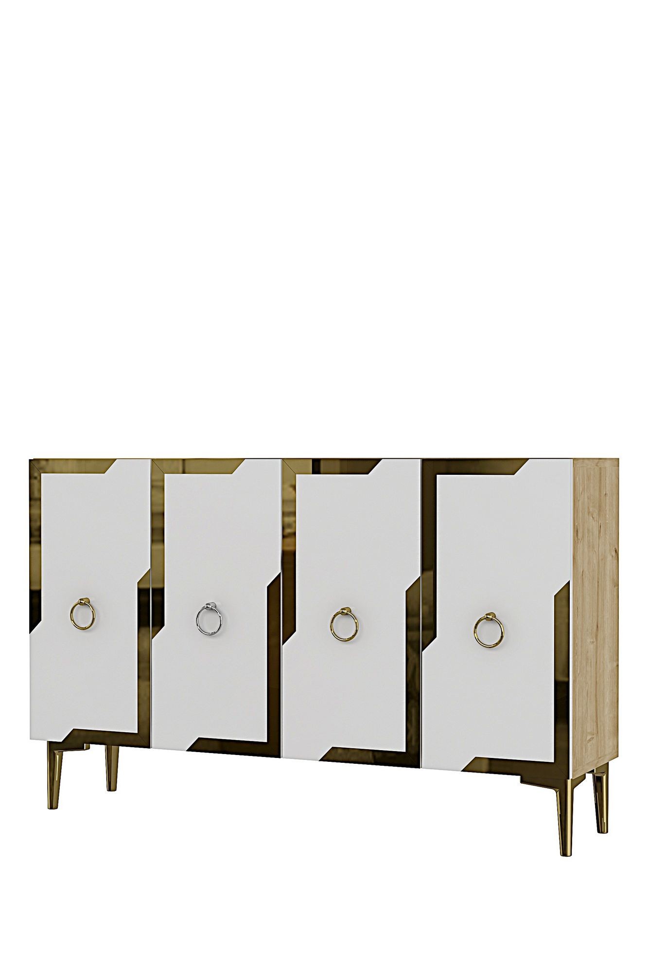 Consola Seza 120, 120 x 75 x 32 cm, stejar safir alb auriu, PAL melaminat, oglinda inclusa, safir stejar / alb / gold — imaginea 6