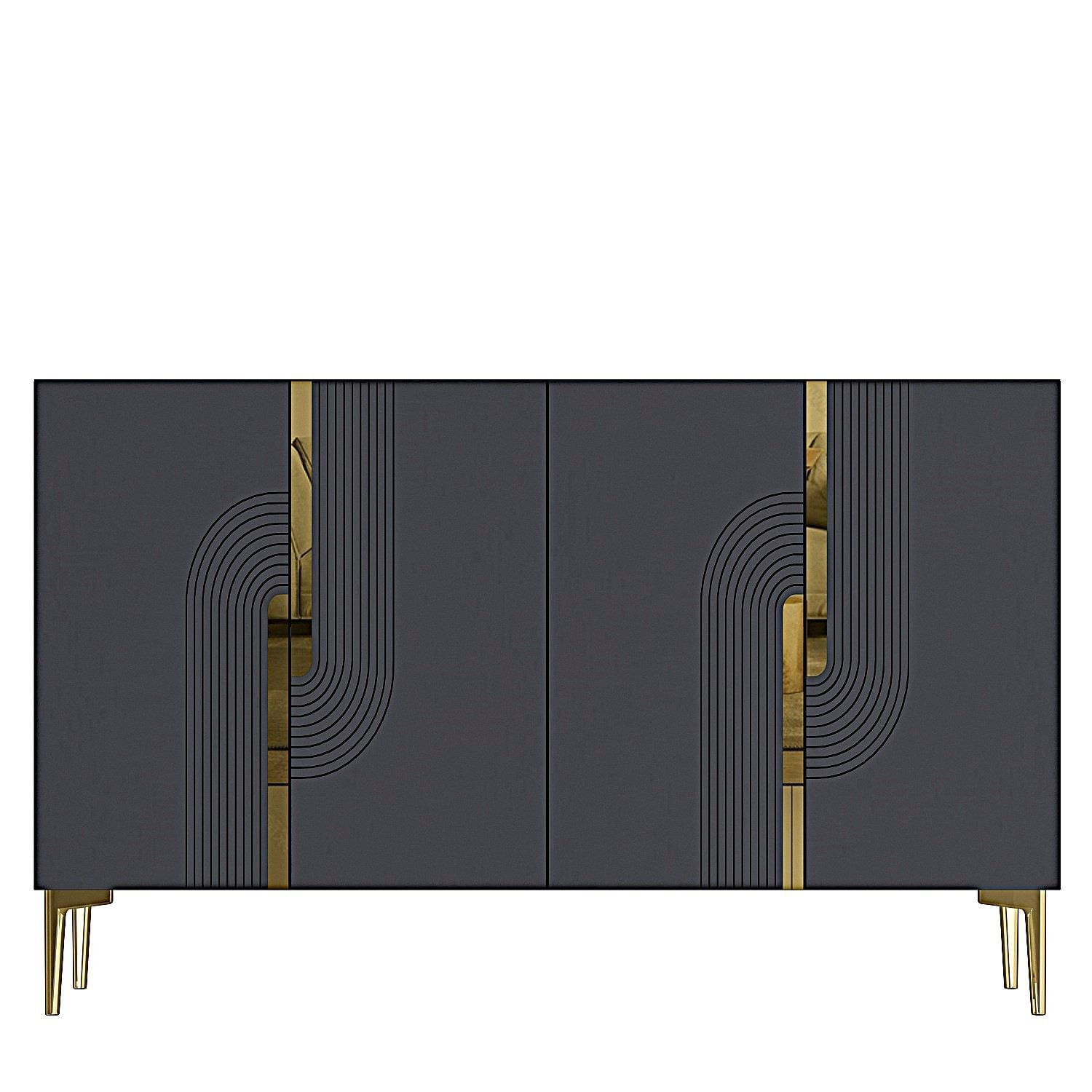 Consola Meyra 120, 120 x 75 x 32 cm, antracit auriu, PAL melaminat, spatiu de depozitare, fixare pe perete, antracit / gold — imaginea 4