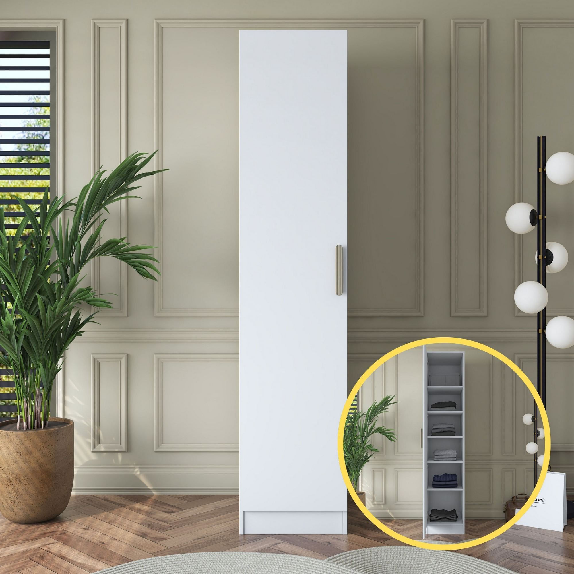 Dulap haine BA162, 45 x 210 x 57,5 cm, alb, PAL, spatiu de depozitare, fixare pe perete — imaginea 8