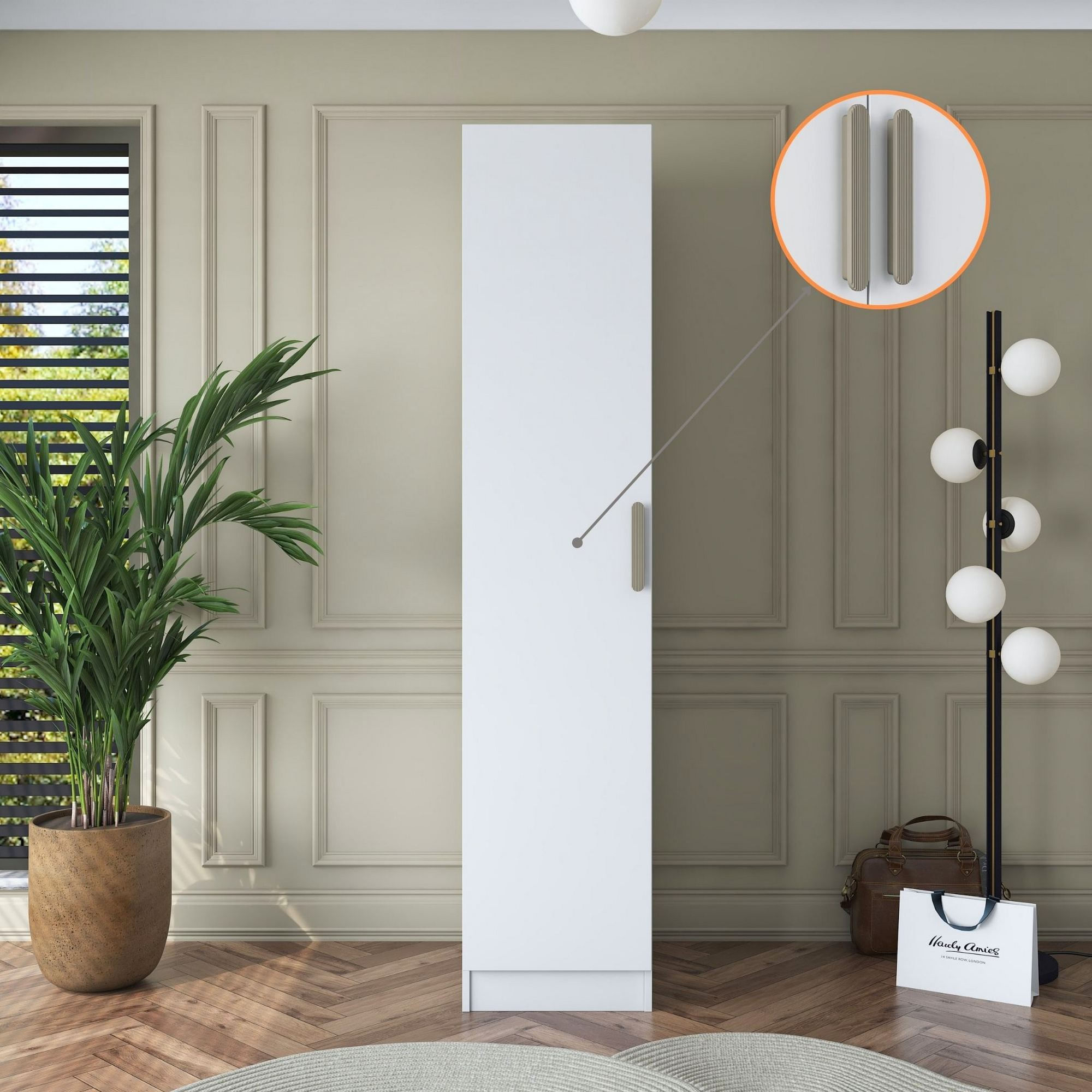 Dulap haine BA162, 45 x 210 x 57,5 cm, alb, PAL, spatiu de depozitare, fixare pe perete — imaginea 9