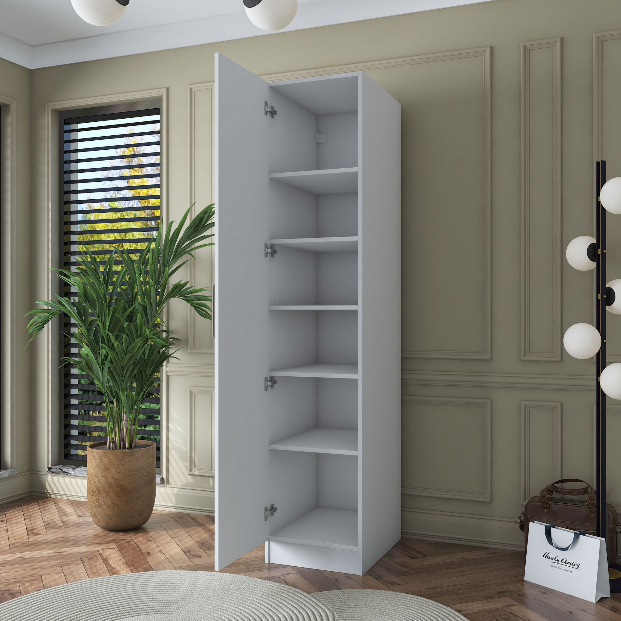 Dulap haine BA162, 45 x 210 x 57,5 cm, alb, PAL, spatiu de depozitare, fixare pe perete — imaginea 10