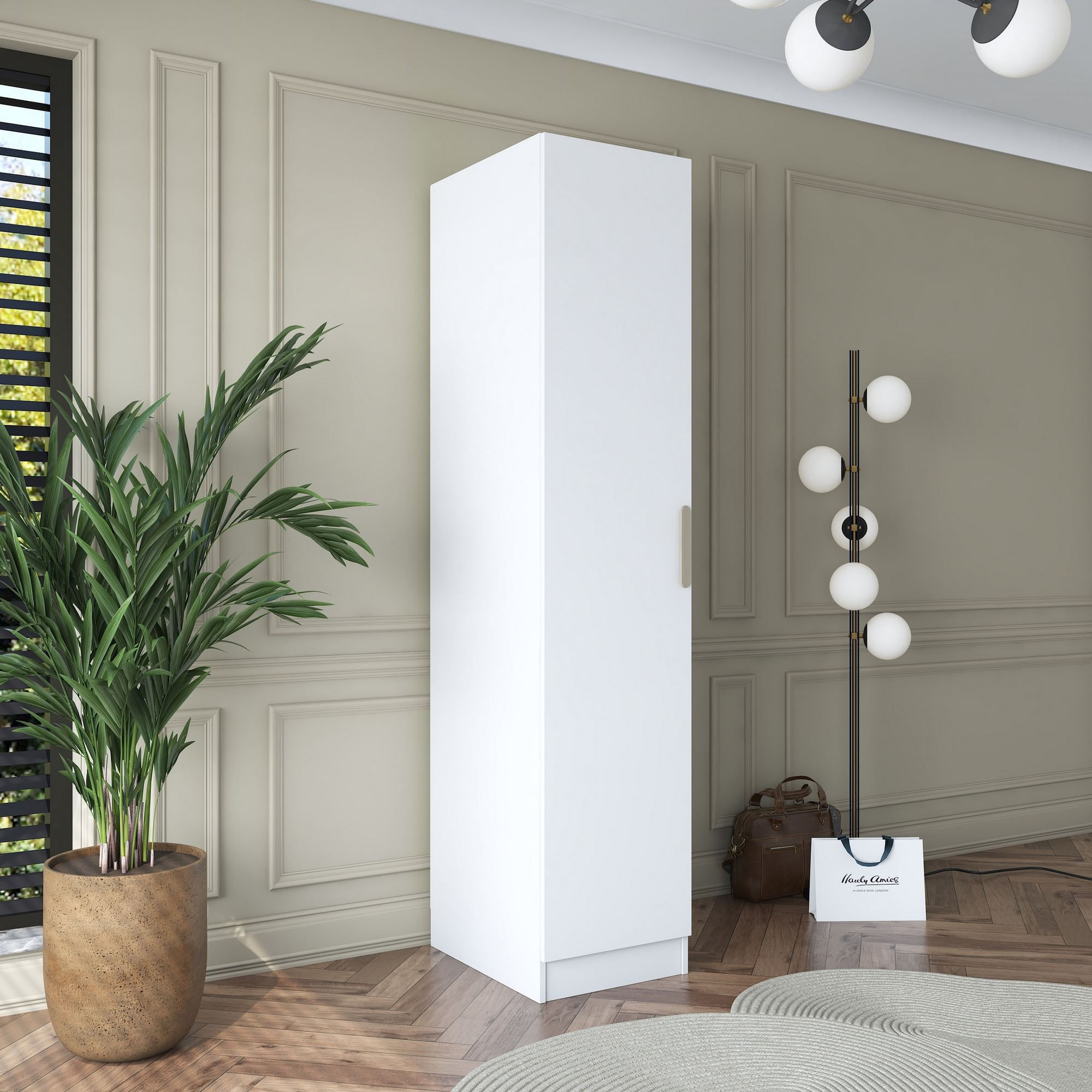 Dulap haine BA162, 45 x 210 x 57,5 cm, alb, PAL, spatiu de depozitare, fixare pe perete — imaginea 11