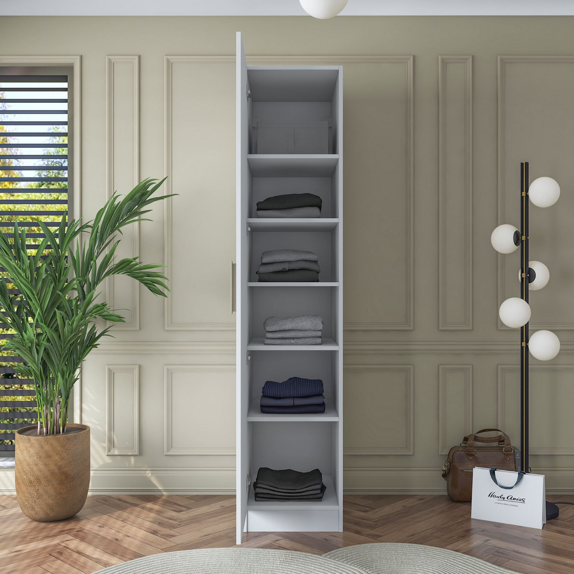 Dulap haine BA162, 45 x 210 x 57,5 cm, alb, PAL, spatiu de depozitare, fixare pe perete — imaginea 12