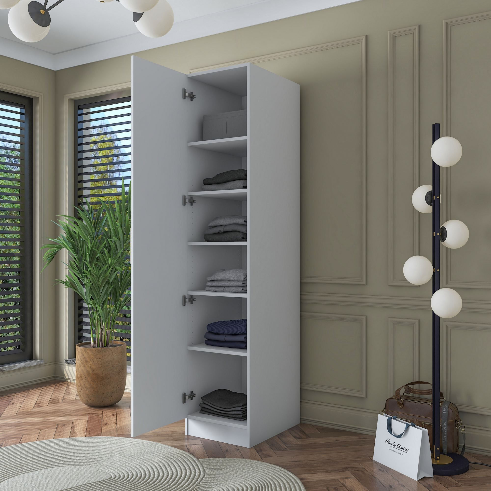 Dulap haine BA162, 45 x 210 x 57,5 cm, alb, PAL, spatiu de depozitare, fixare pe perete — imaginea 13