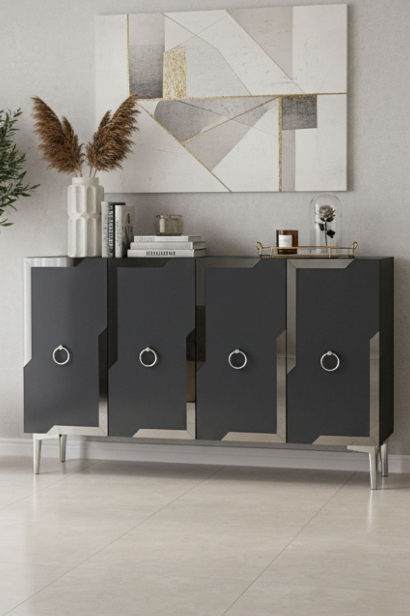 Consola Seza 120, 120 x 75 x 32 cm, antracit argintiu, PAL melaminat, oglinda inclusa, antracit / silver — imaginea 3